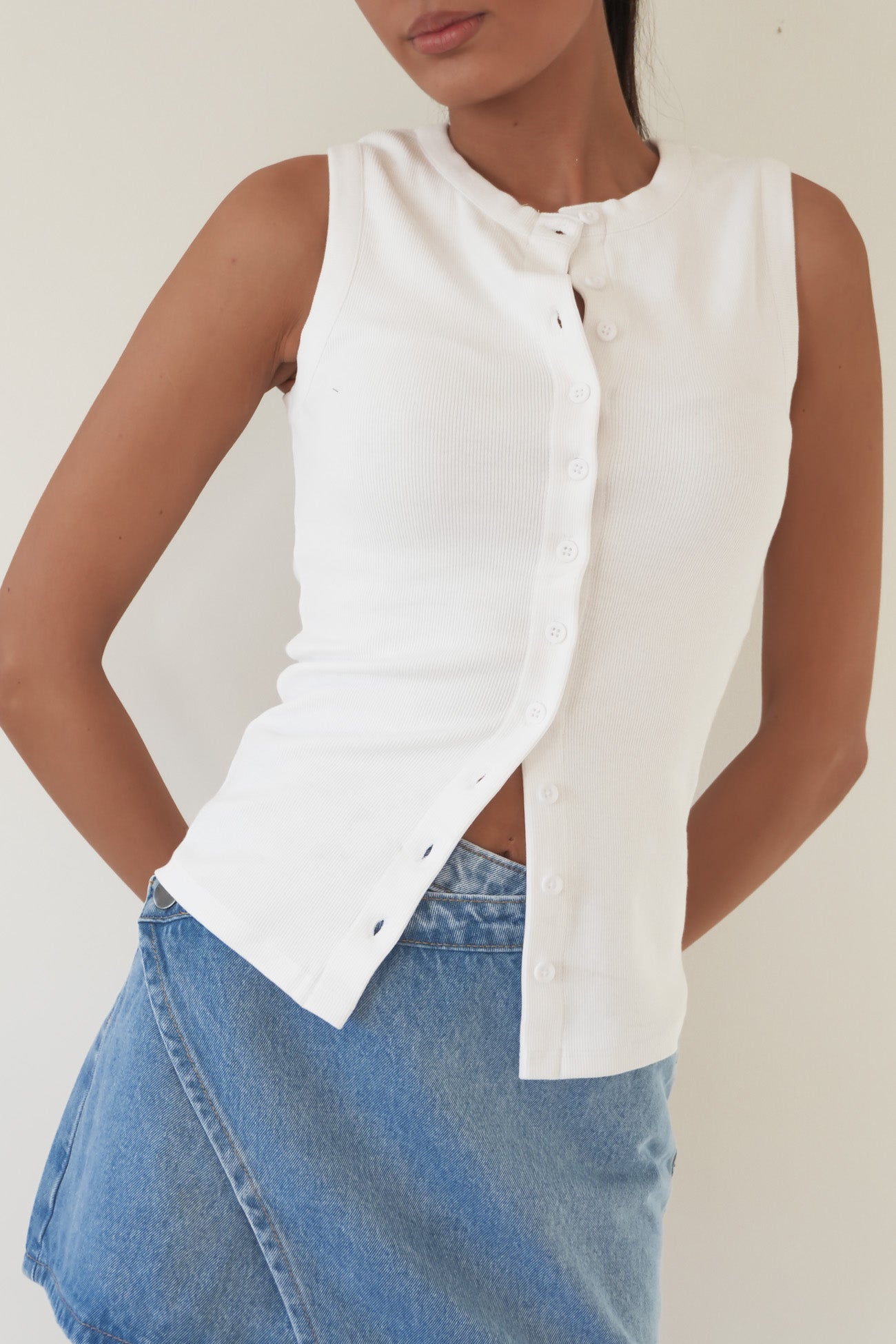 Button Up Tank White