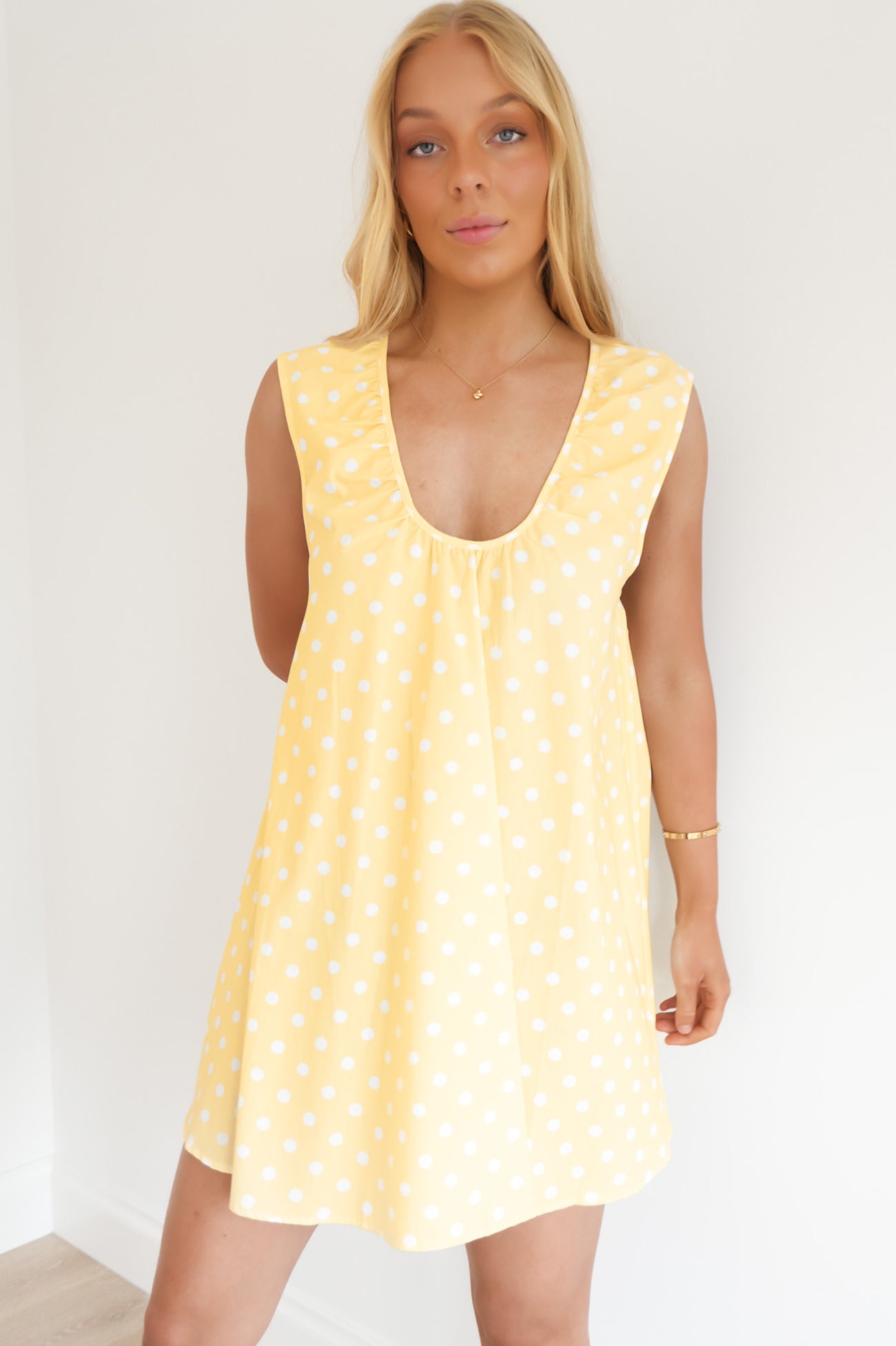 Caitlin Mini Dress Lemon Polka Dot