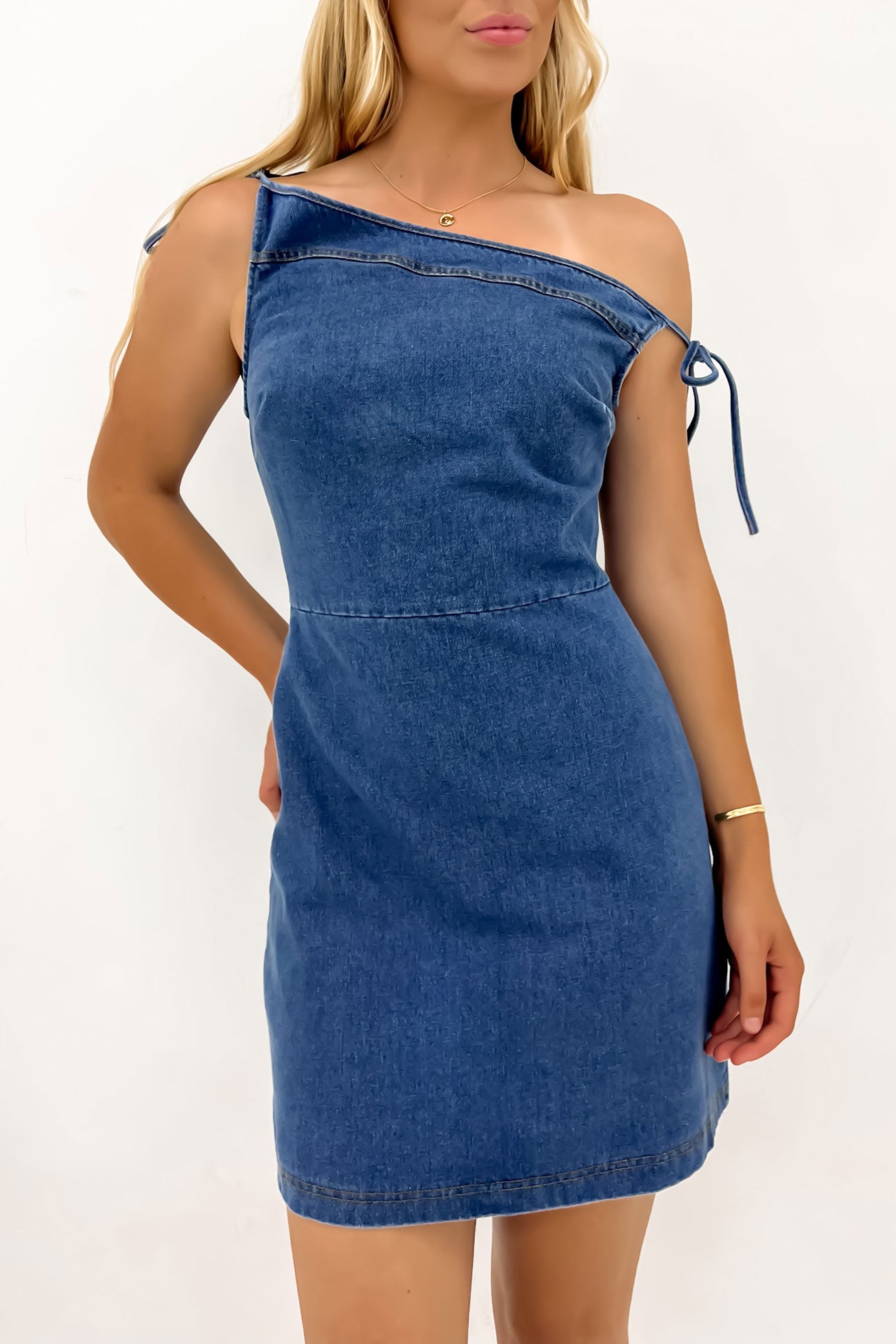 Callum Denim Mini Dress Mid Blue