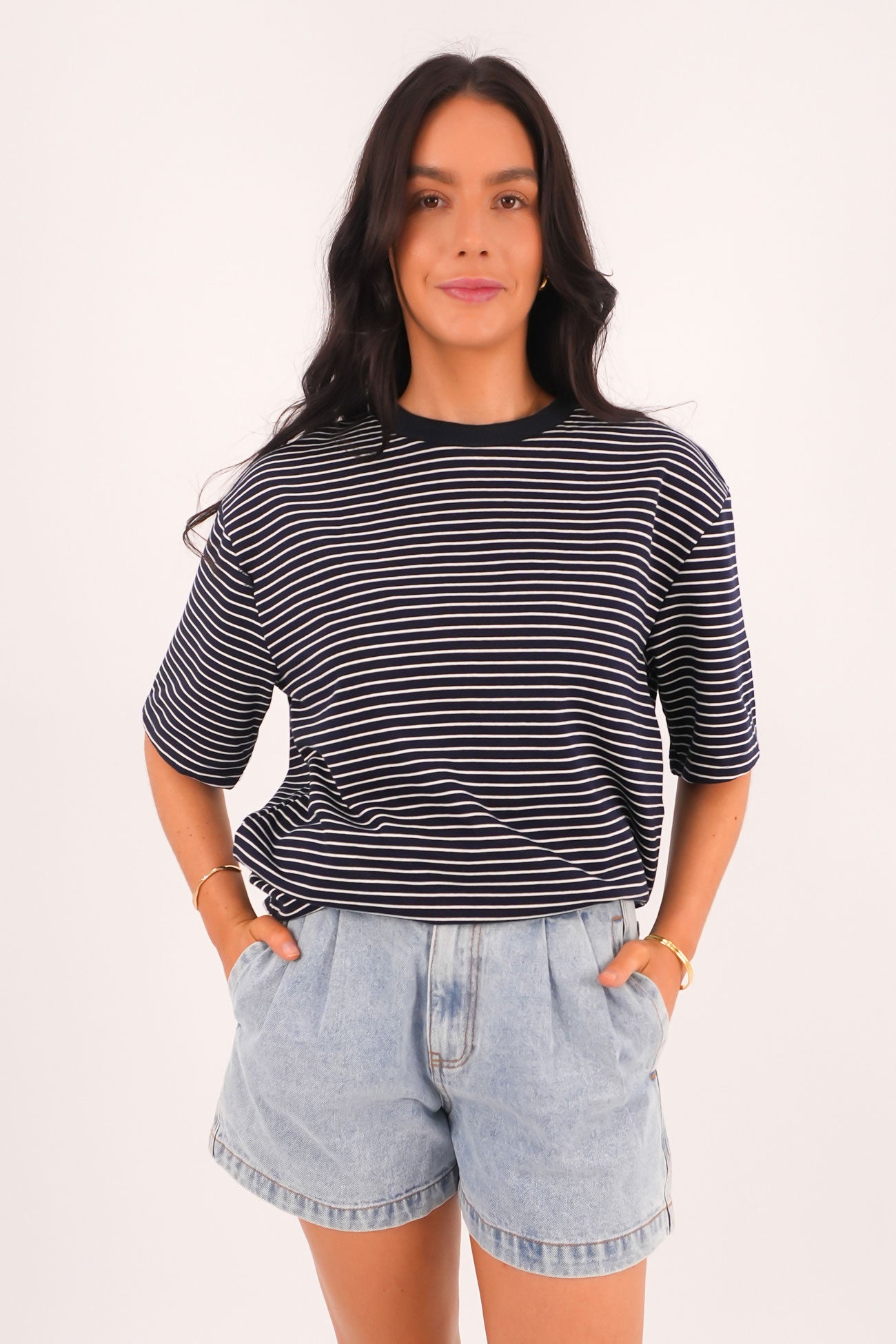 Campbell Stripe Tee Navy