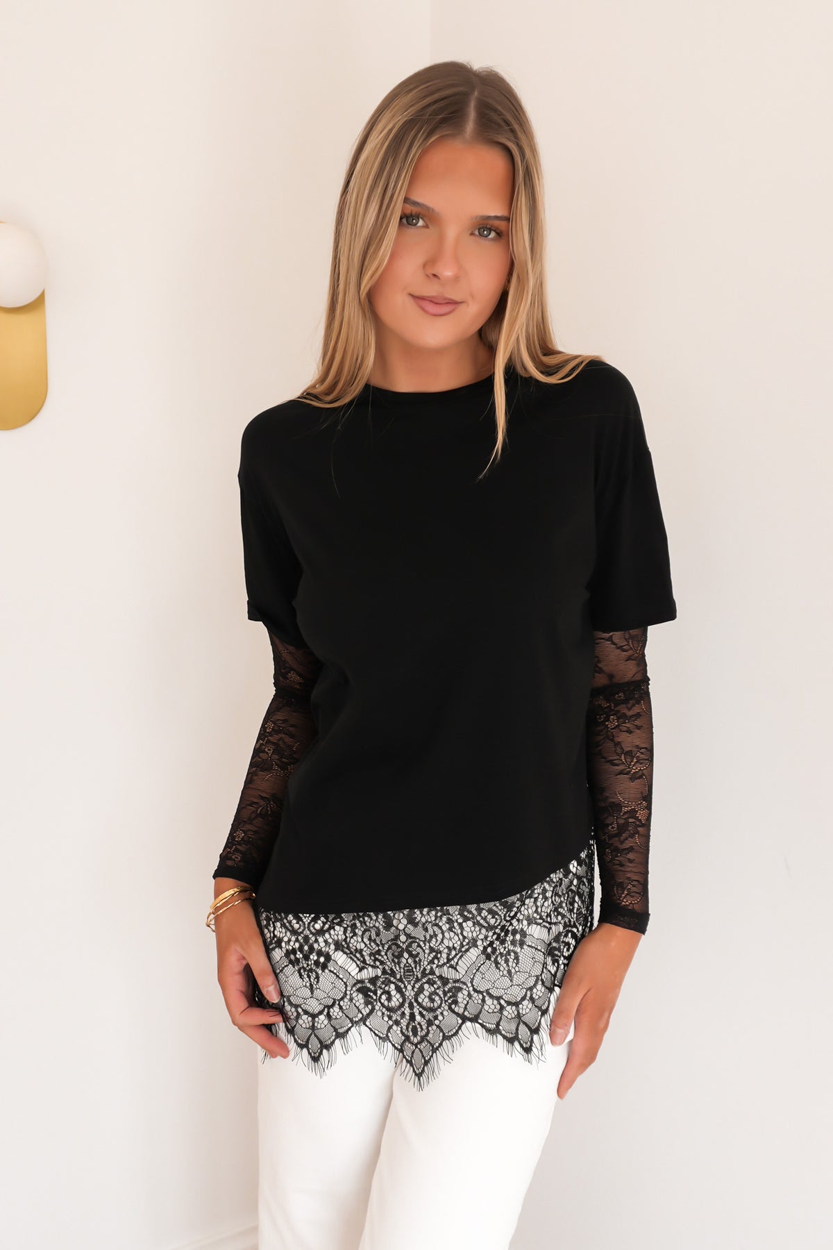 Carla Lace Long Sleeve Tee Black