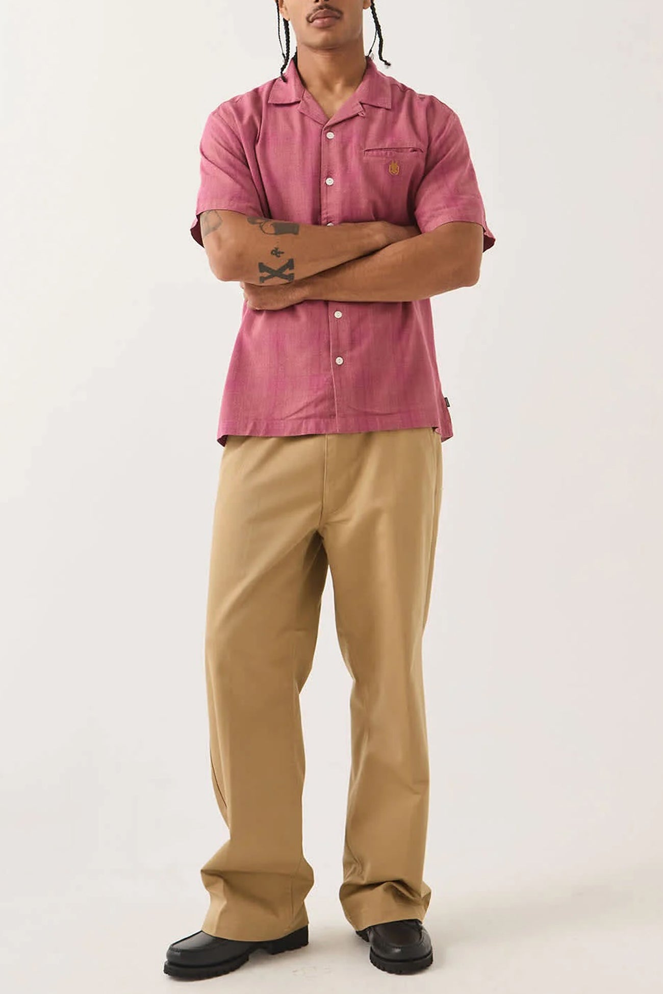 Century Short Sleeve Woven Shirt Pink Shadow Plaid