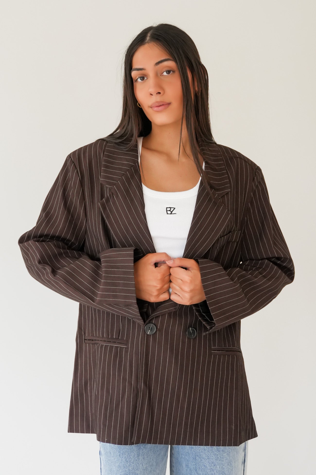 Chantelle Blazer Chocolate Pinstripe