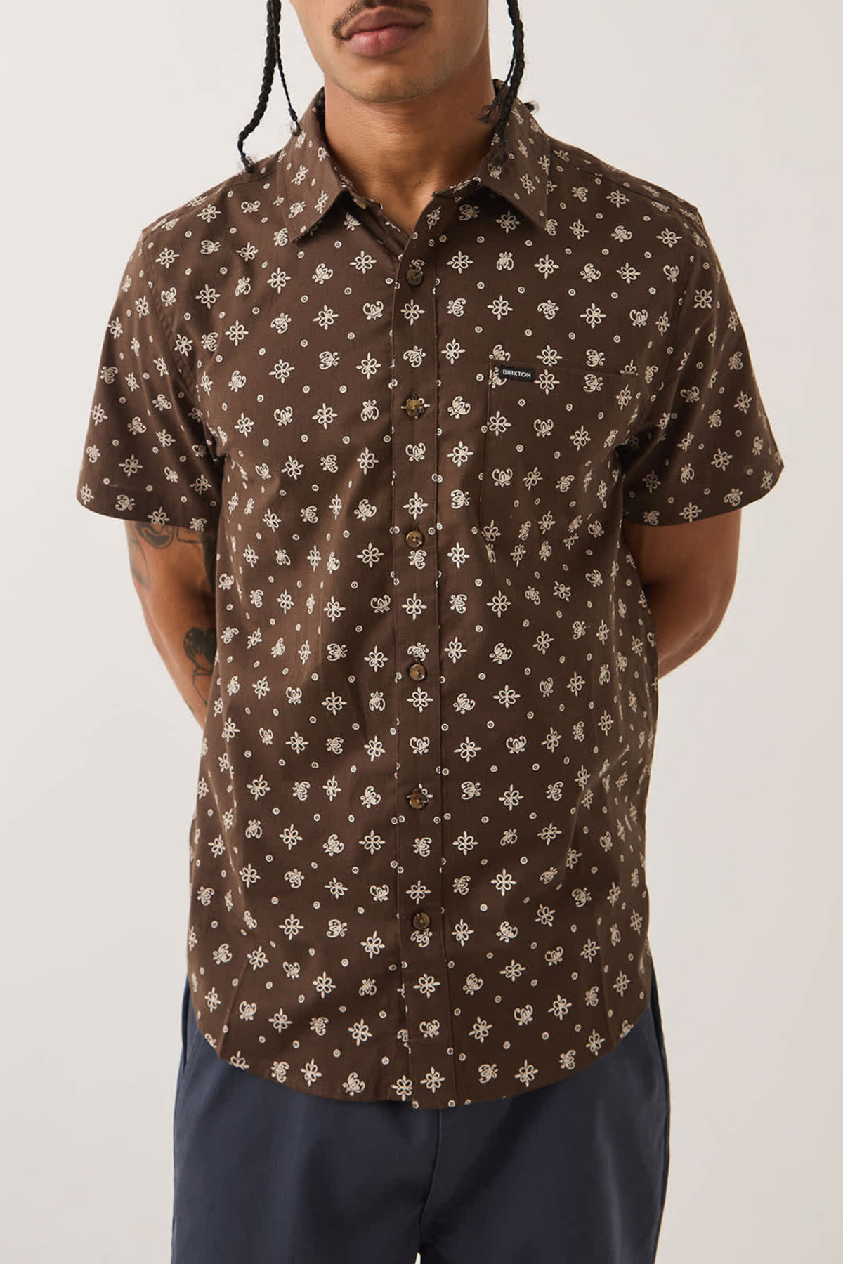 Charter Print Short Sleeve Woven Shirt Walnut Brown Bandana