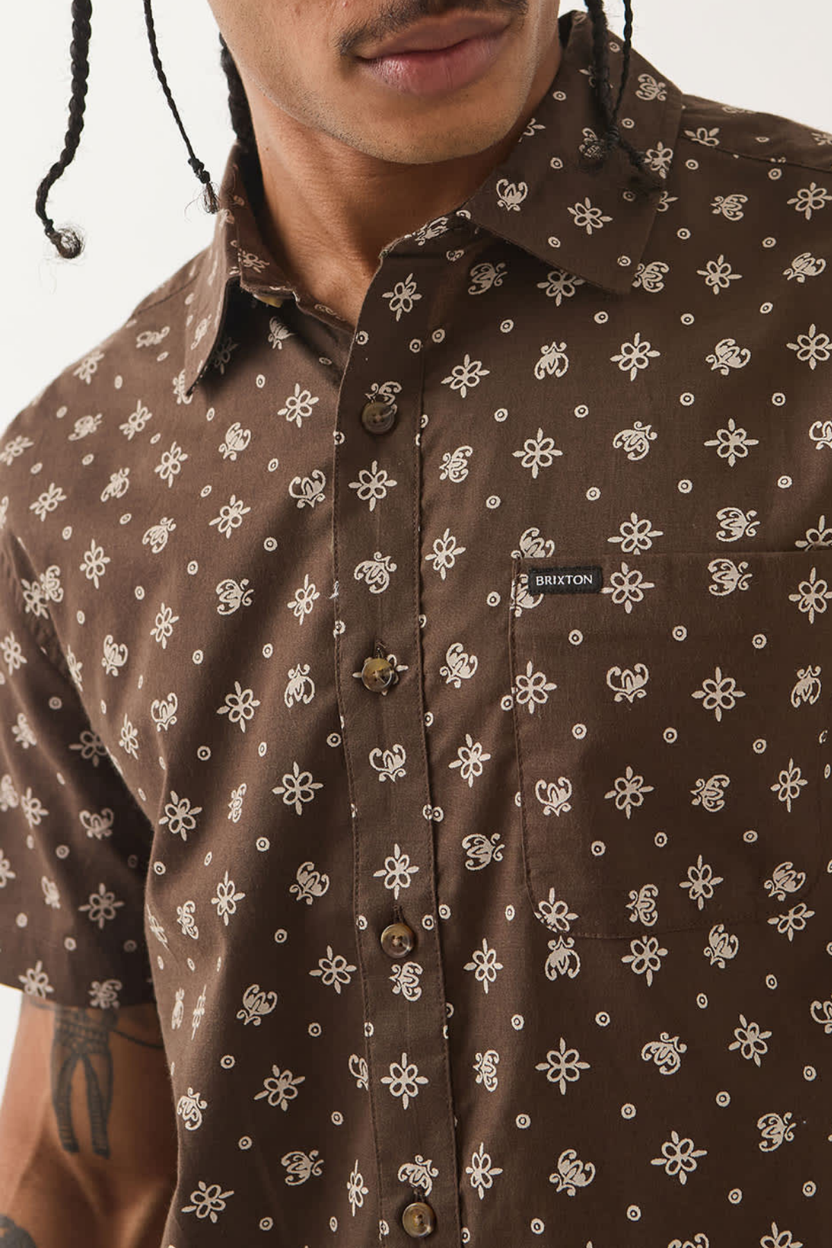 Charter Print Short Sleeve Woven Shirt Walnut Brown Bandana