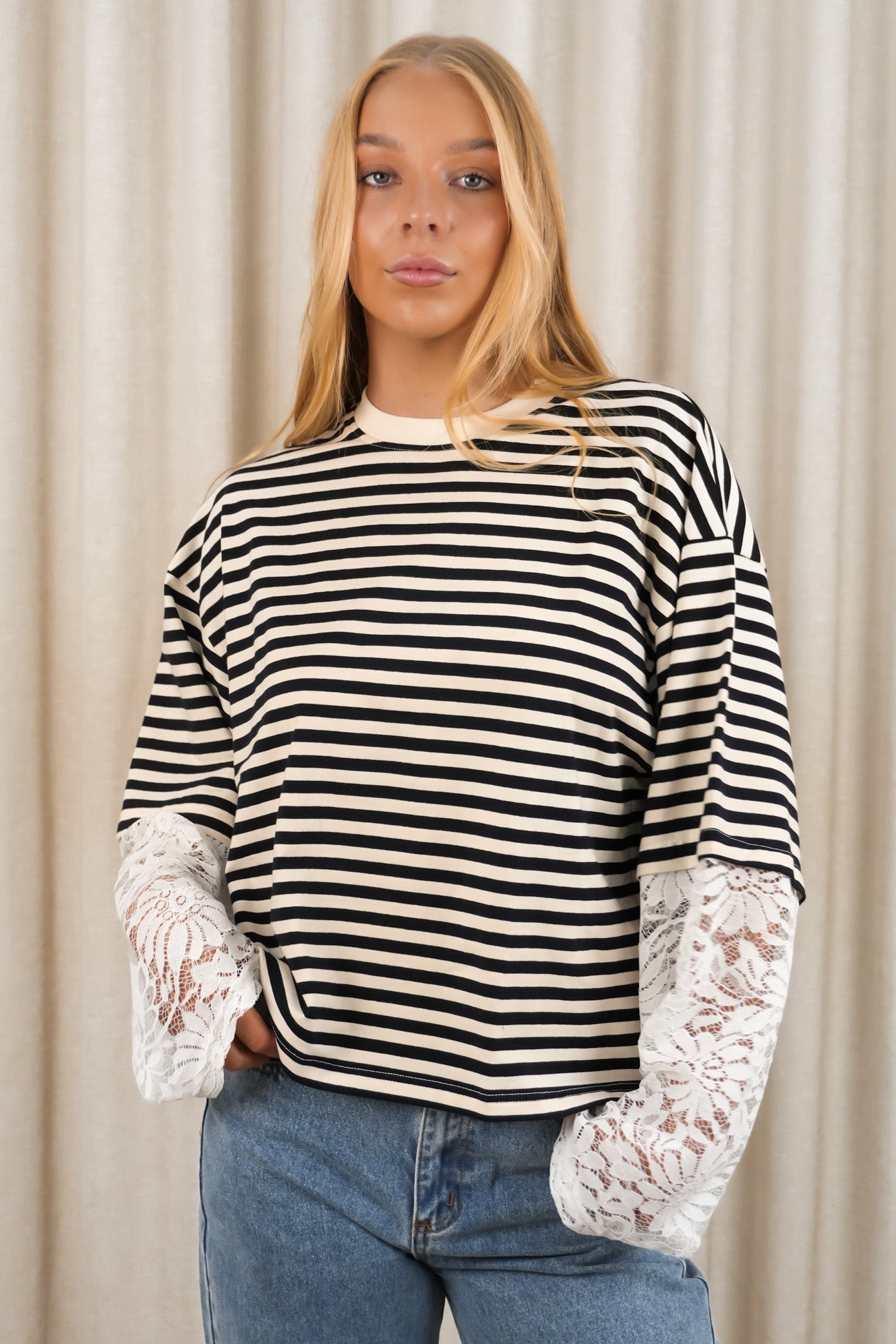 Cindy Lace Long Sleeve Tee Black Stripe