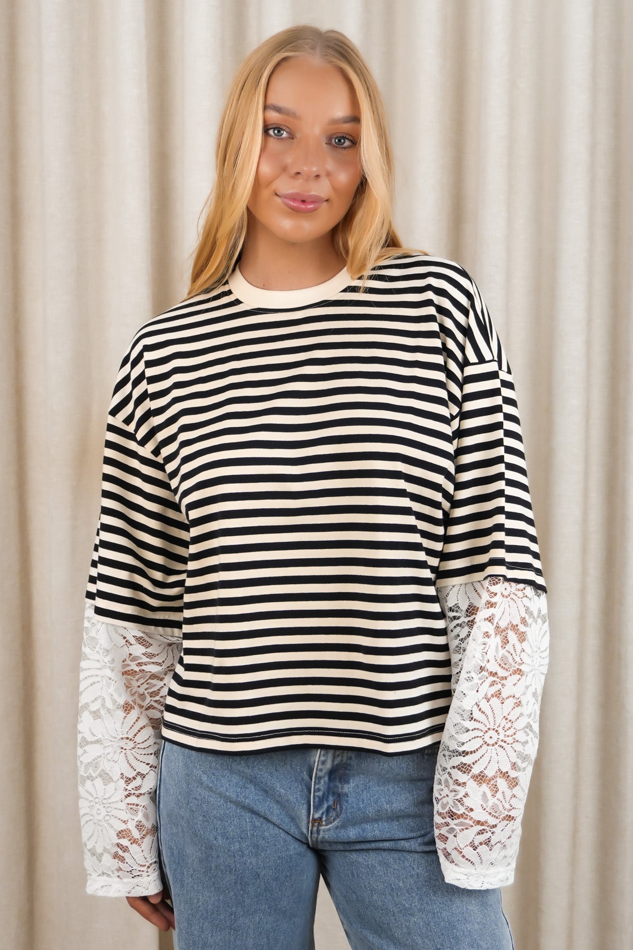 Cindy Lace Long Sleeve Tee Black Stripe