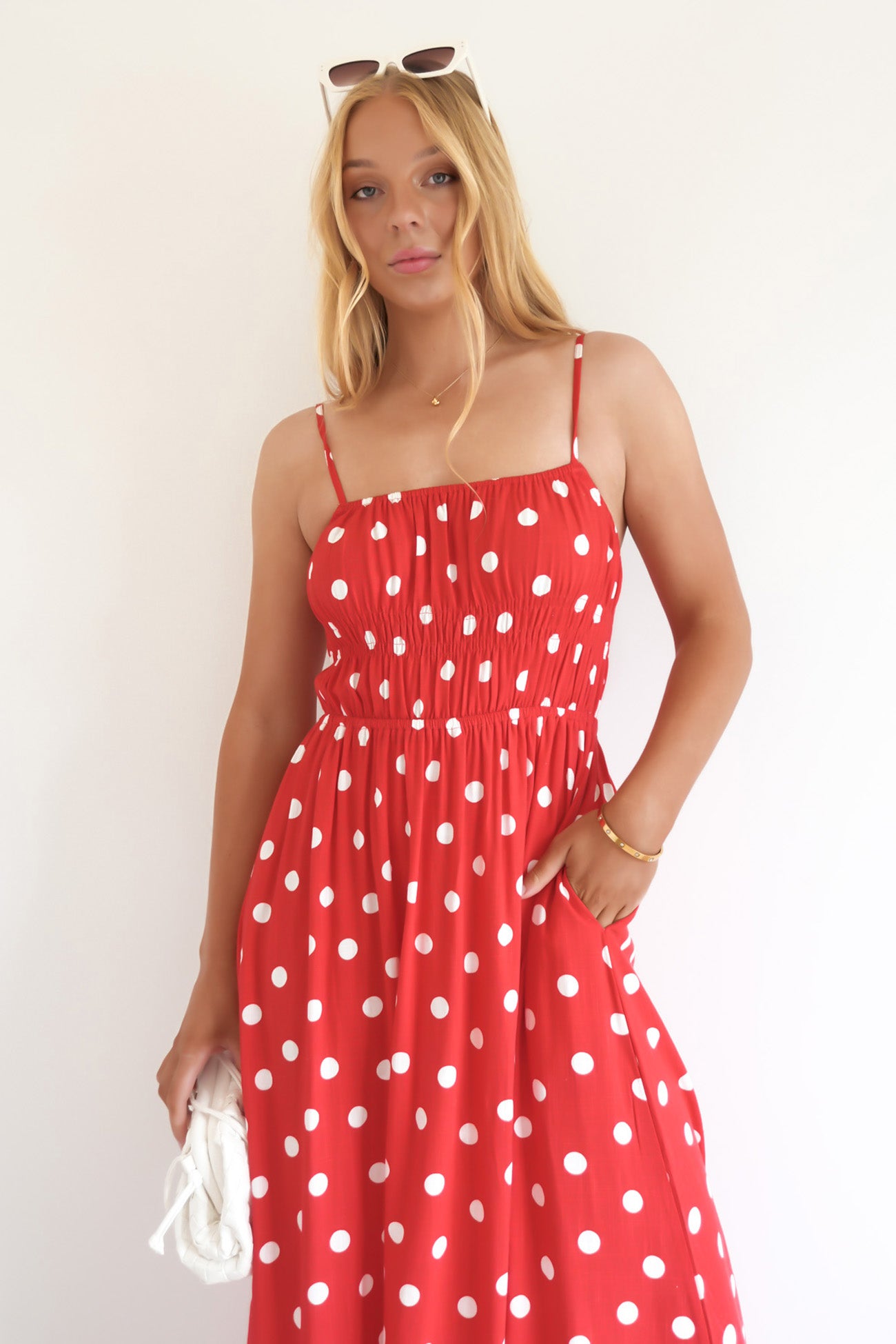 Clarissa Midi Dress Red Polka Dot