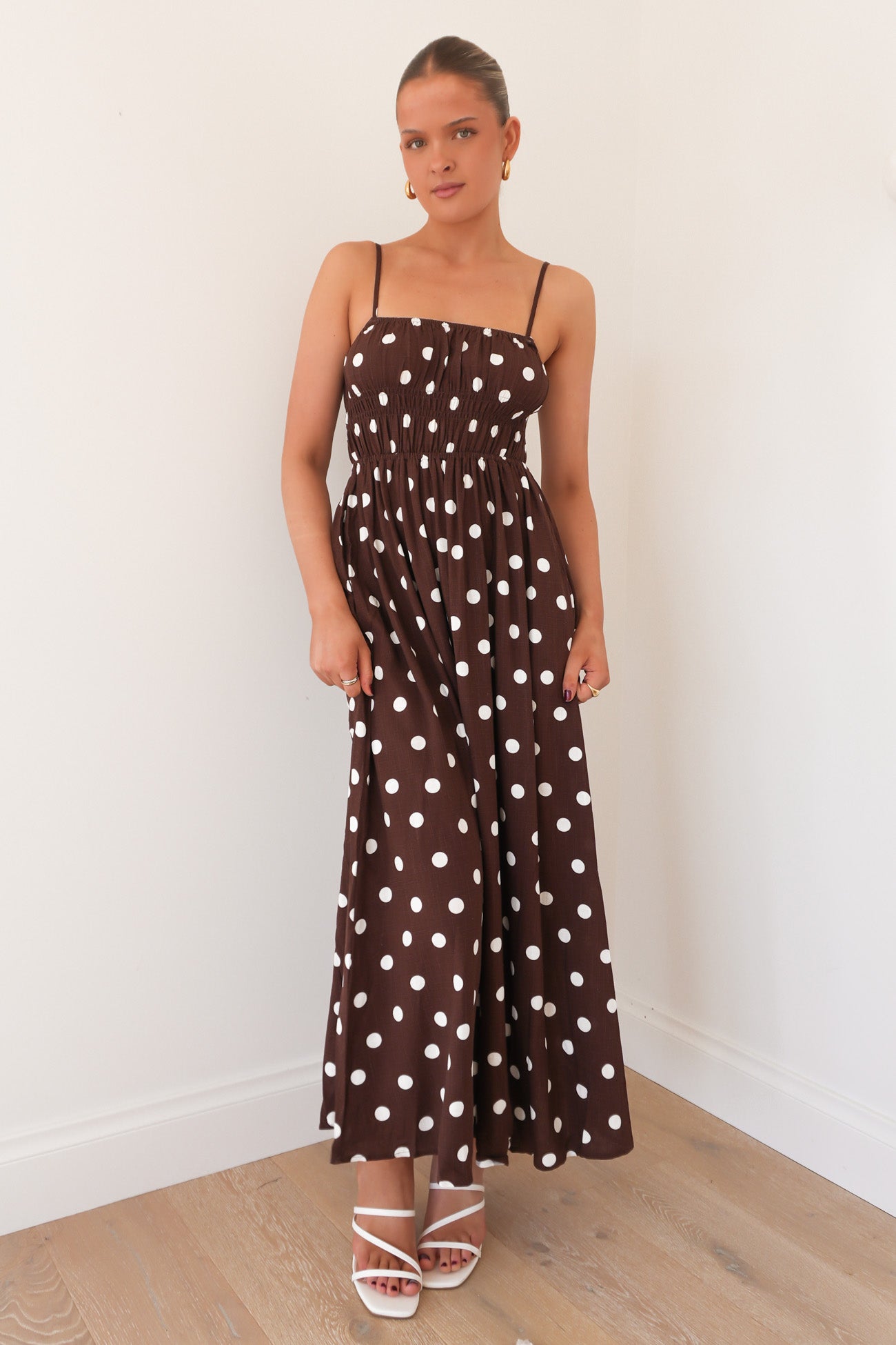 Clarissa Midi Dress Chocolate Polka Dot