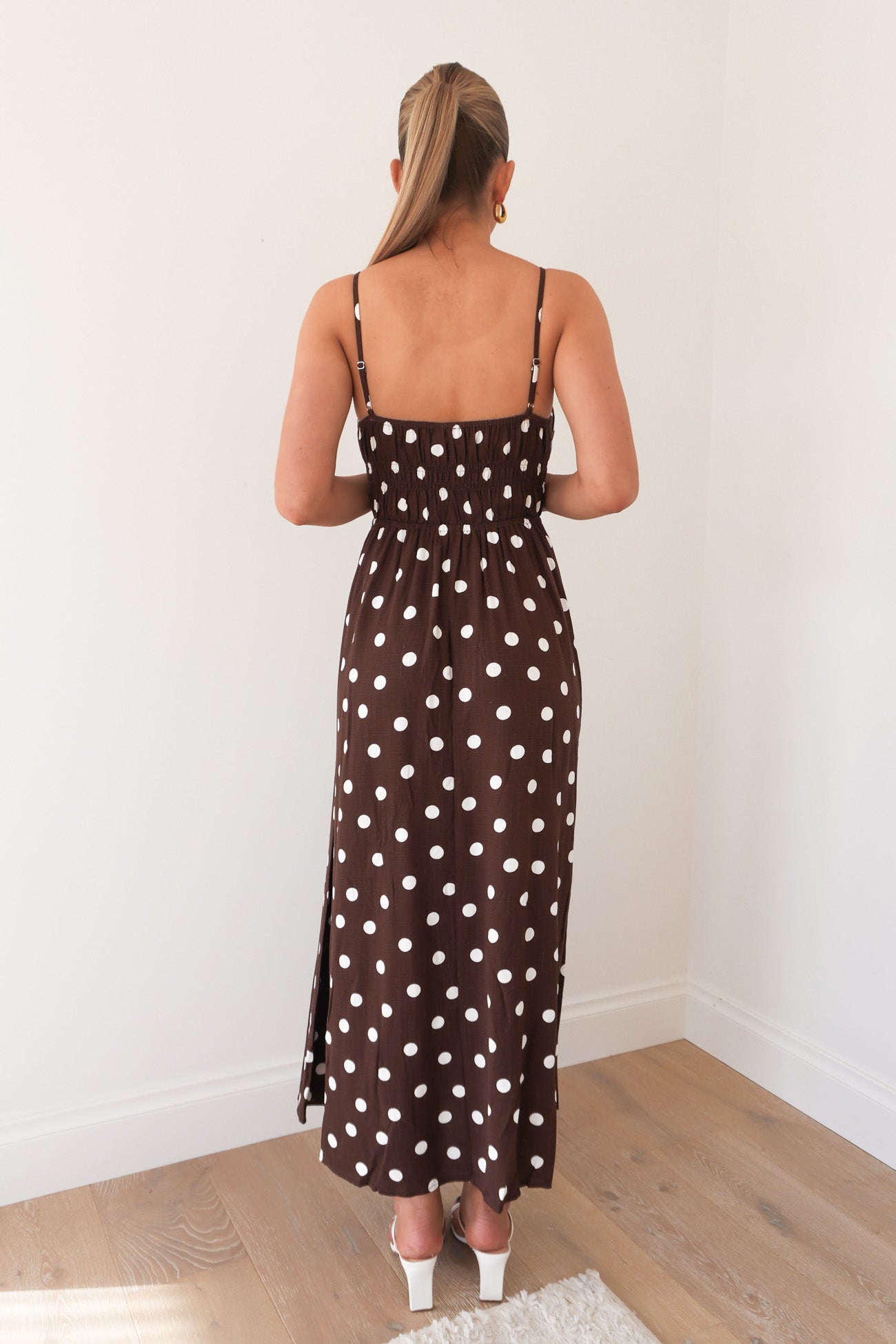 Clarissa Midi Dress Chocolate Polka Dot