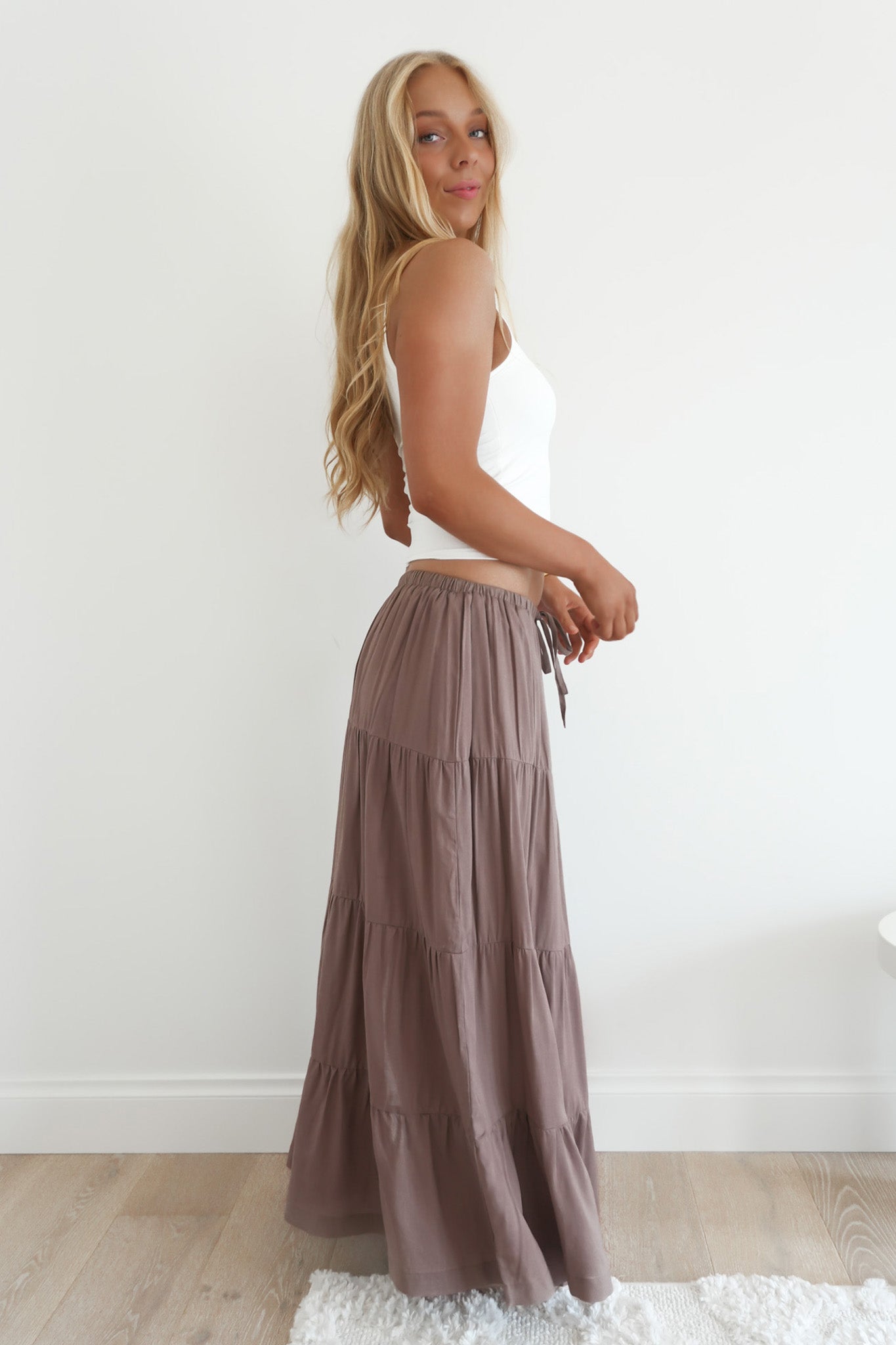 Classic Tiered Maxi Skirt Taupe