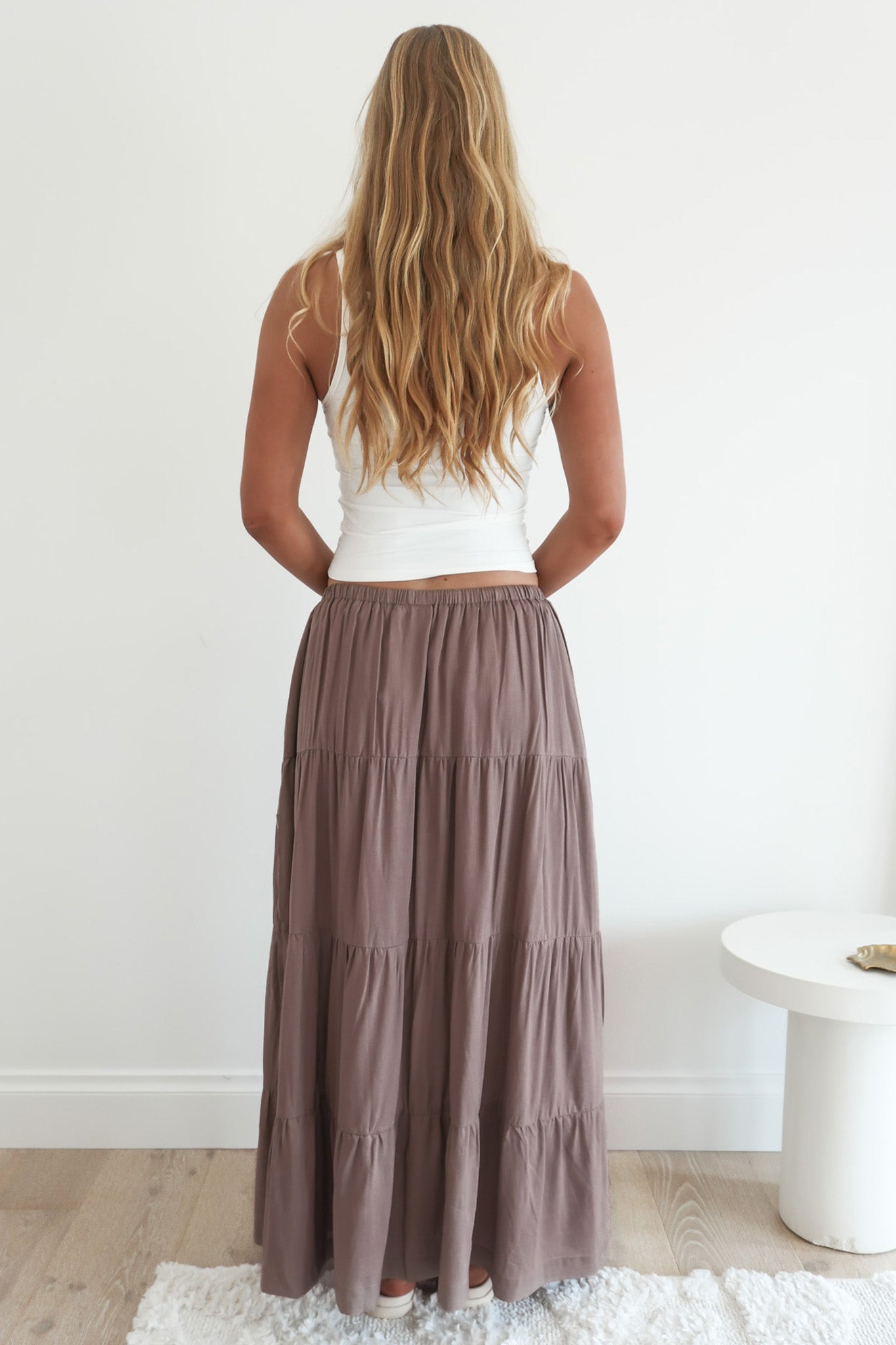 Classic Tiered Maxi Skirt Taupe