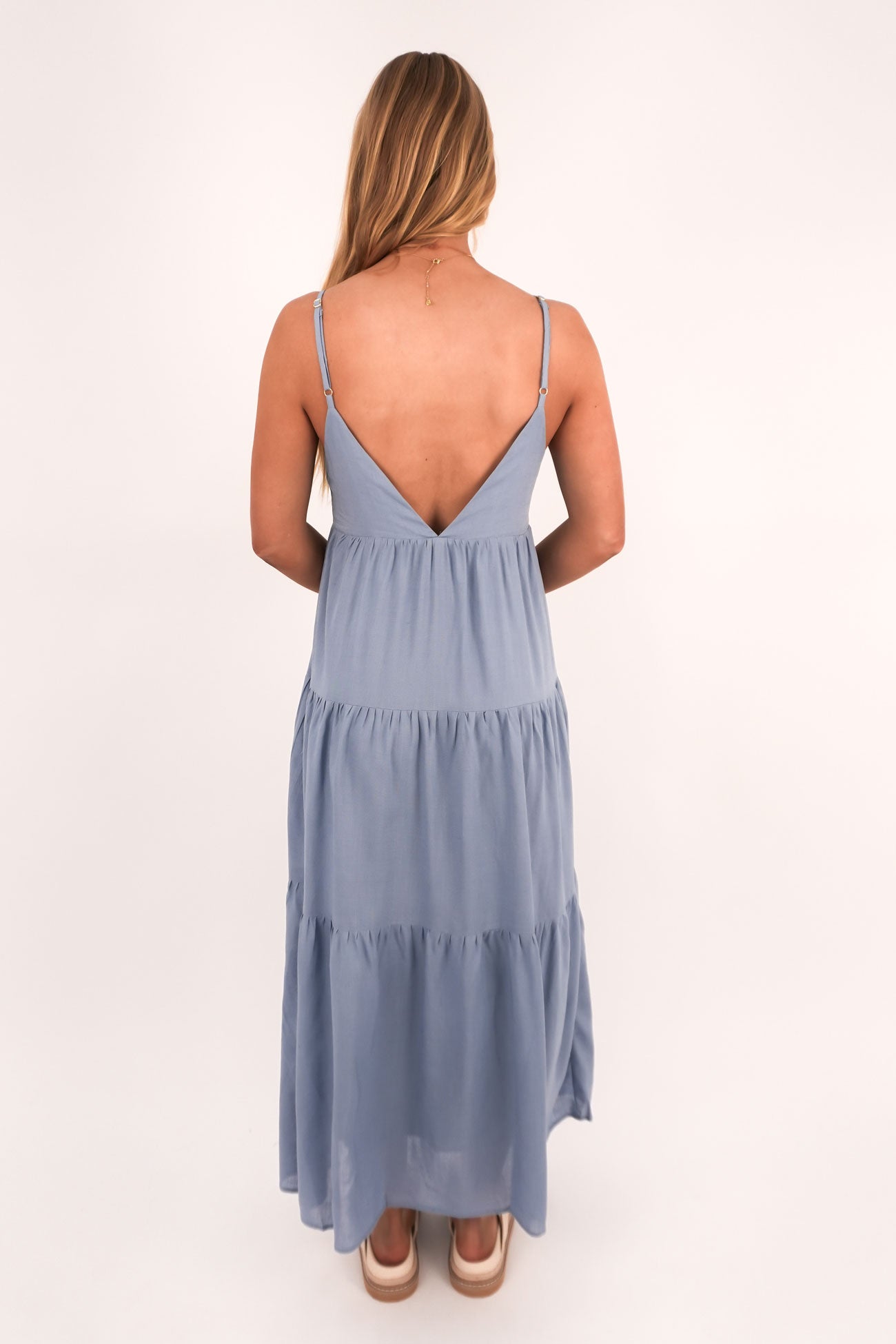 Classic Tiered Midi Dress Steel Blue