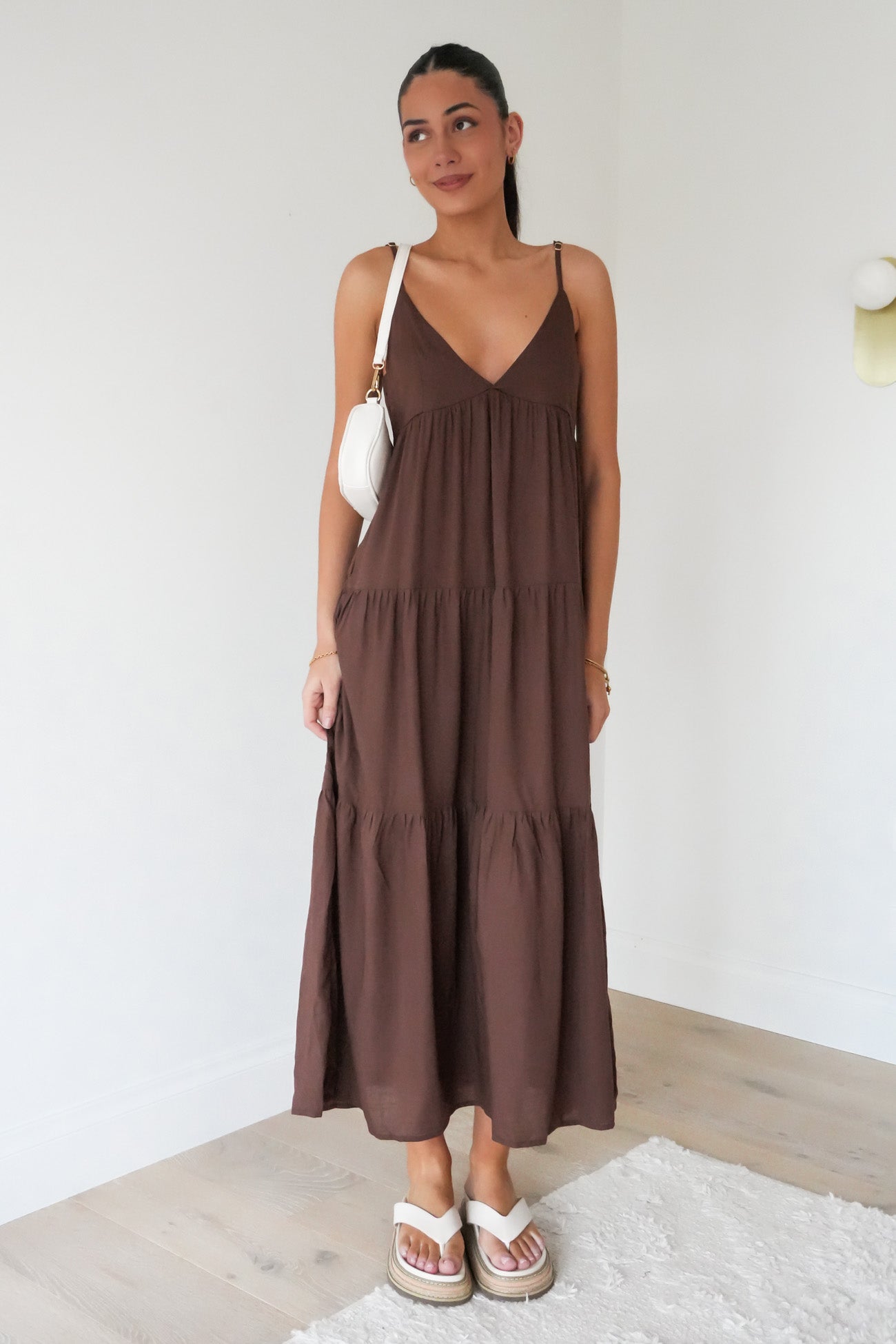 Classic Tiered Midi Dress Chocolate