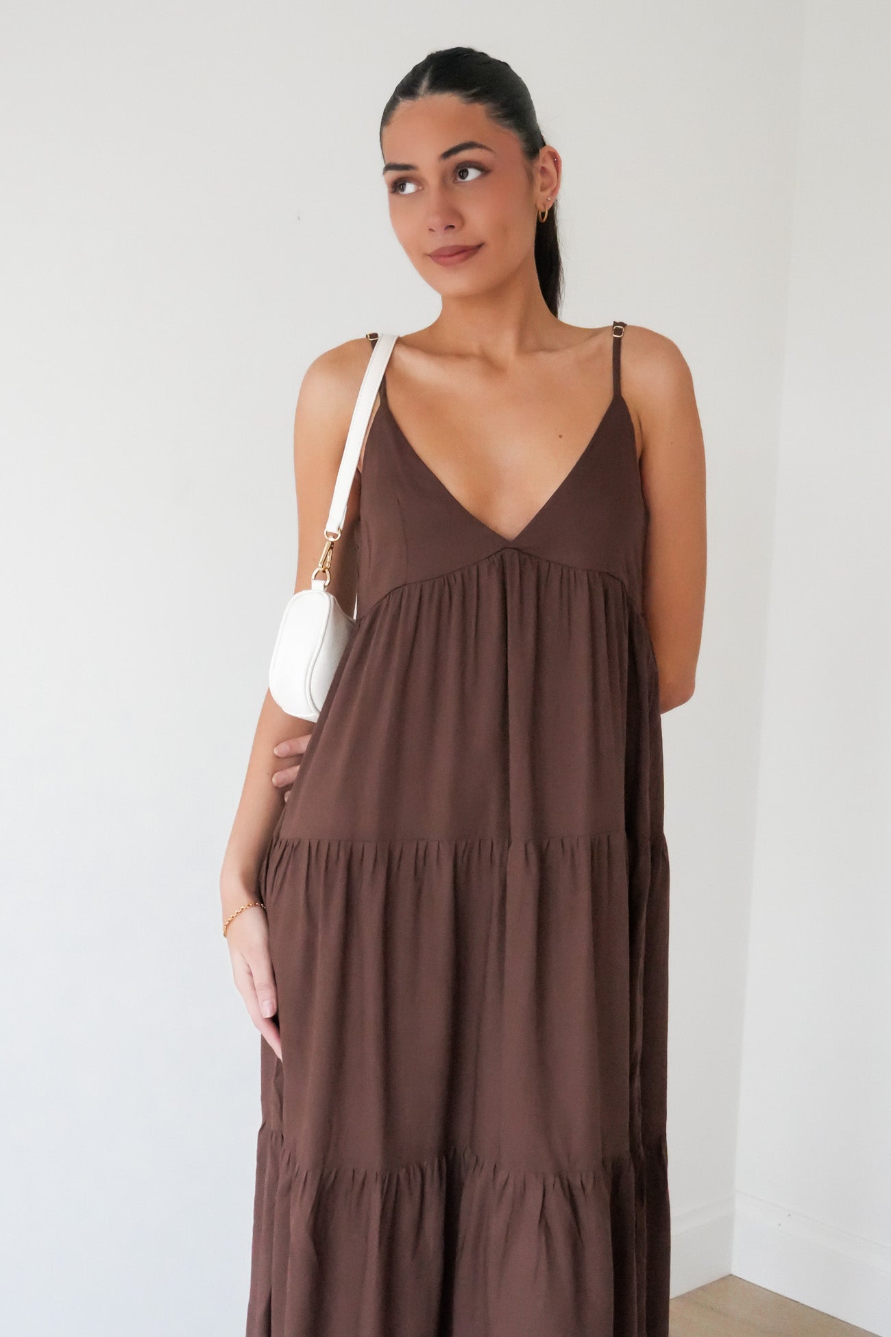 Classic Tiered Midi Dress Chocolate