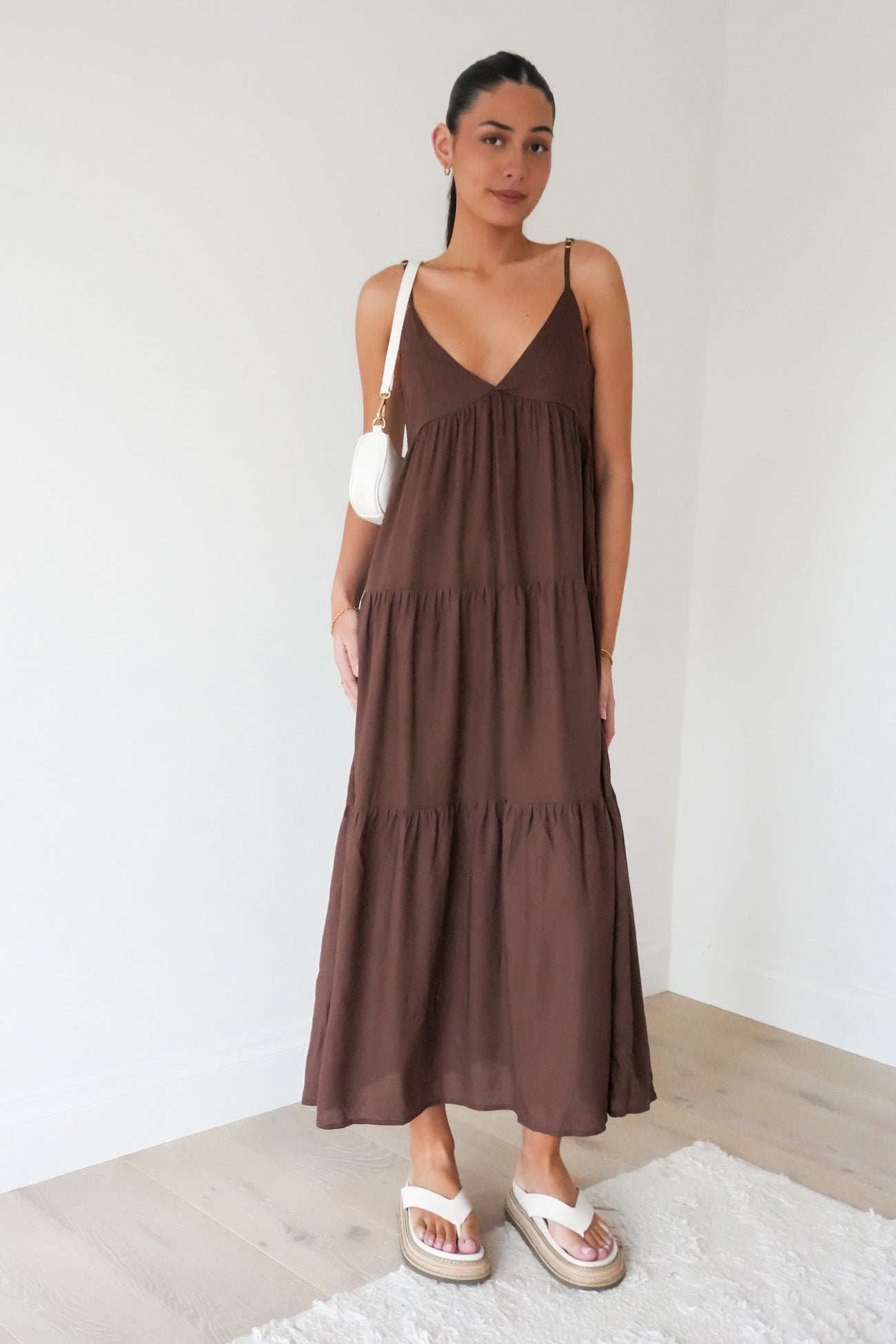 Classic Tiered Midi Dress Chocolate