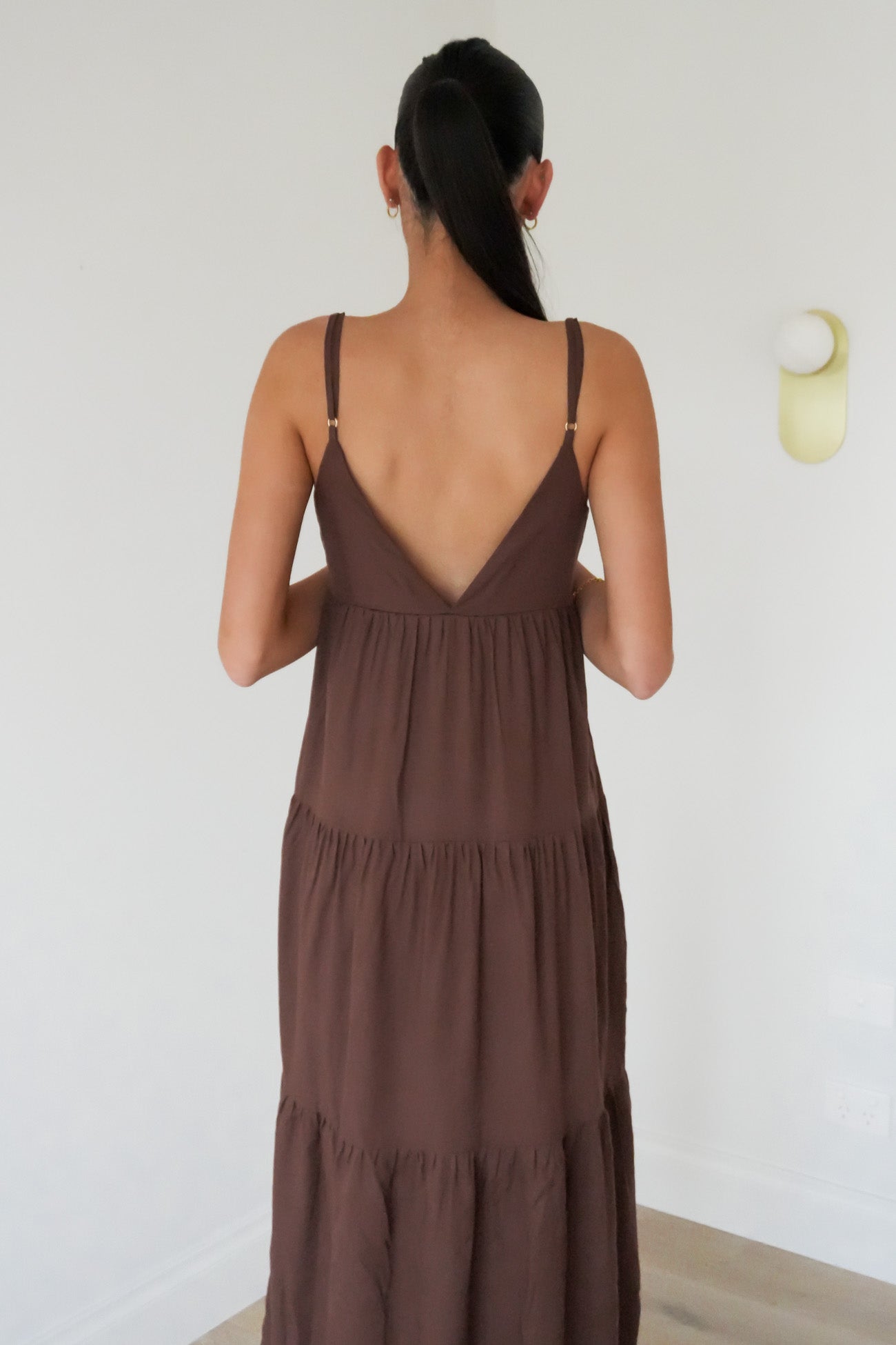 Classic Tiered Midi Dress Chocolate