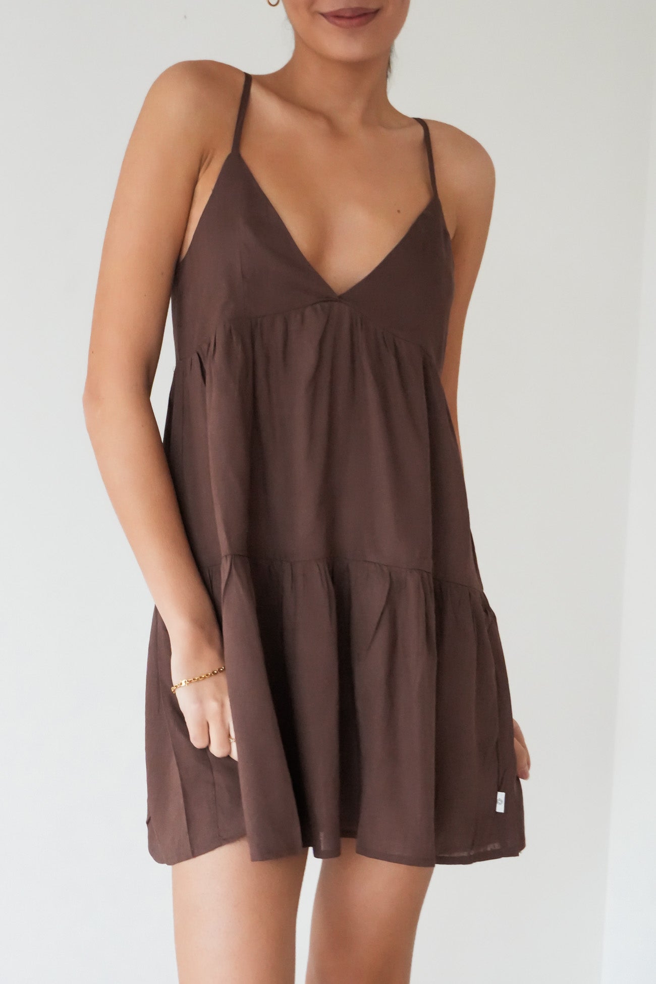 Classic Tiered Mini Dress Chocolate