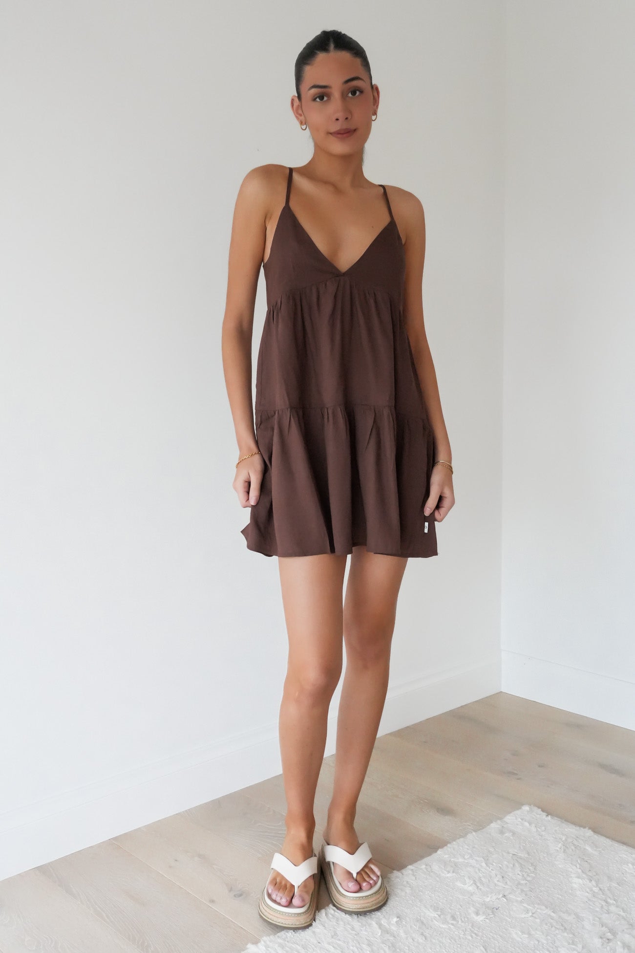 Classic Tiered Mini Dress Chocolate