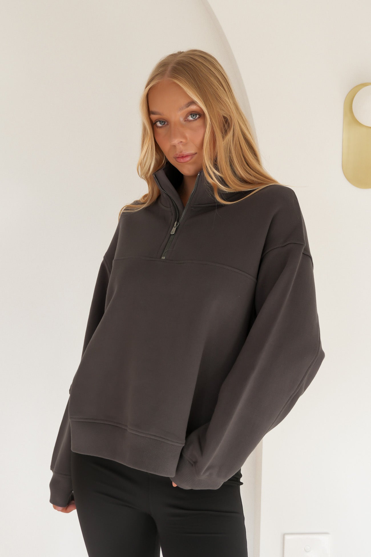 College Zip Crew Charcoal