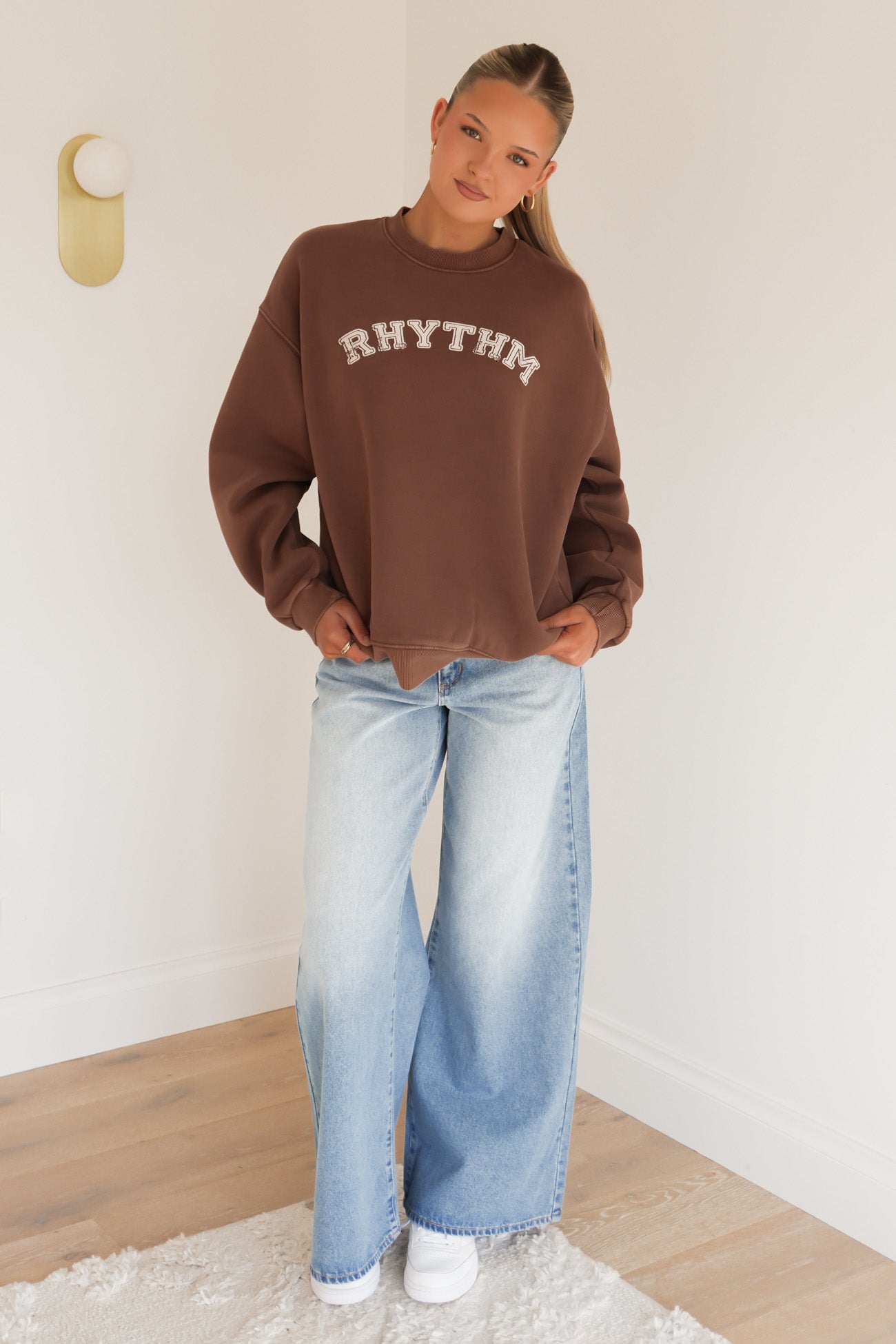 Collegiate Oversized Crew Neck Fleece Chocolate