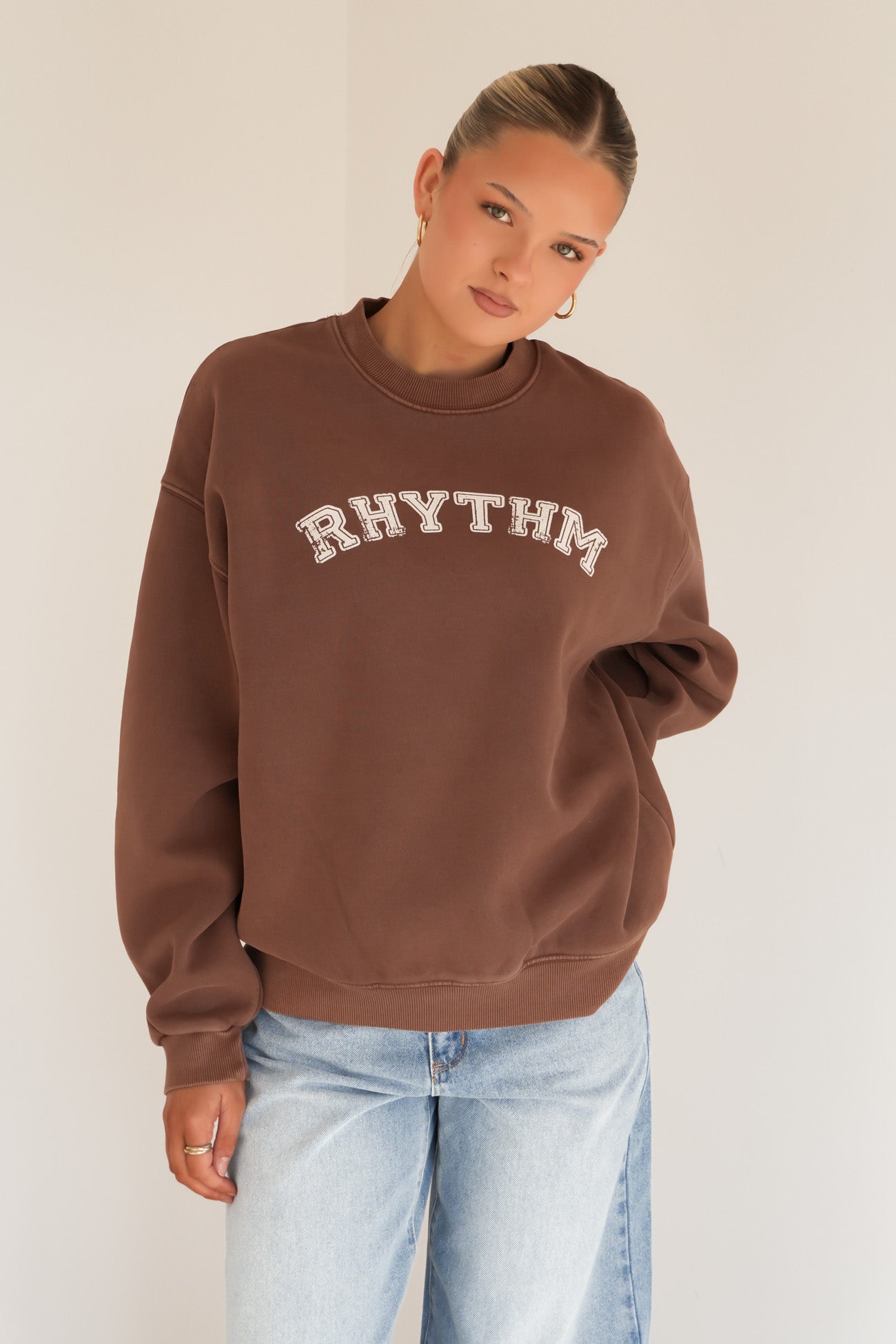 Collegiate Oversized Crew Neck Fleece Chocolate