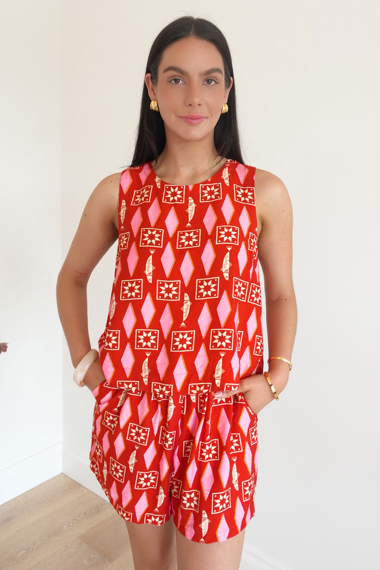 Copacabana Shell Top Sardinia Geo Print