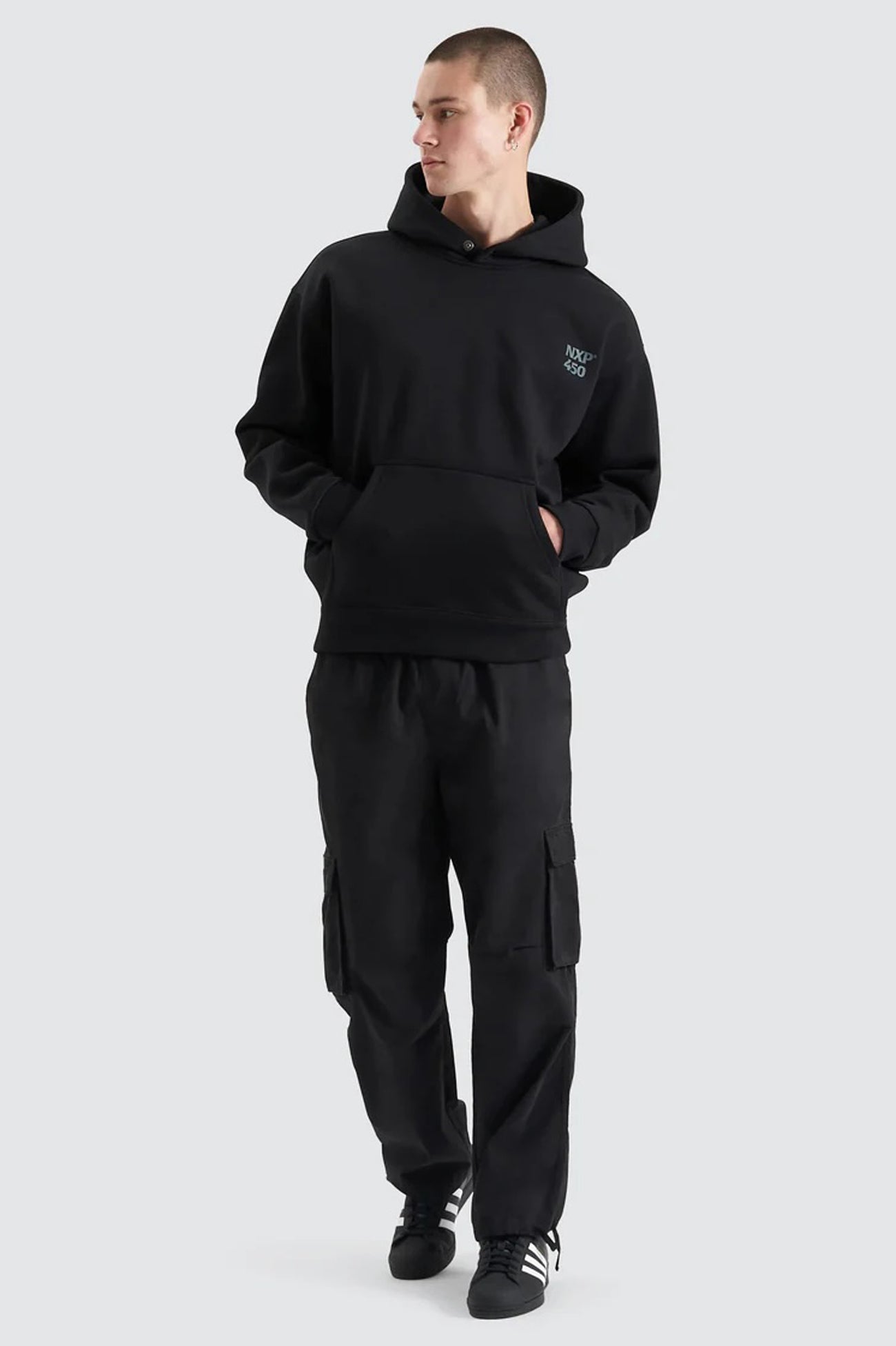 Core Line Heavy Box Fit Hooded Sweater Jet Black