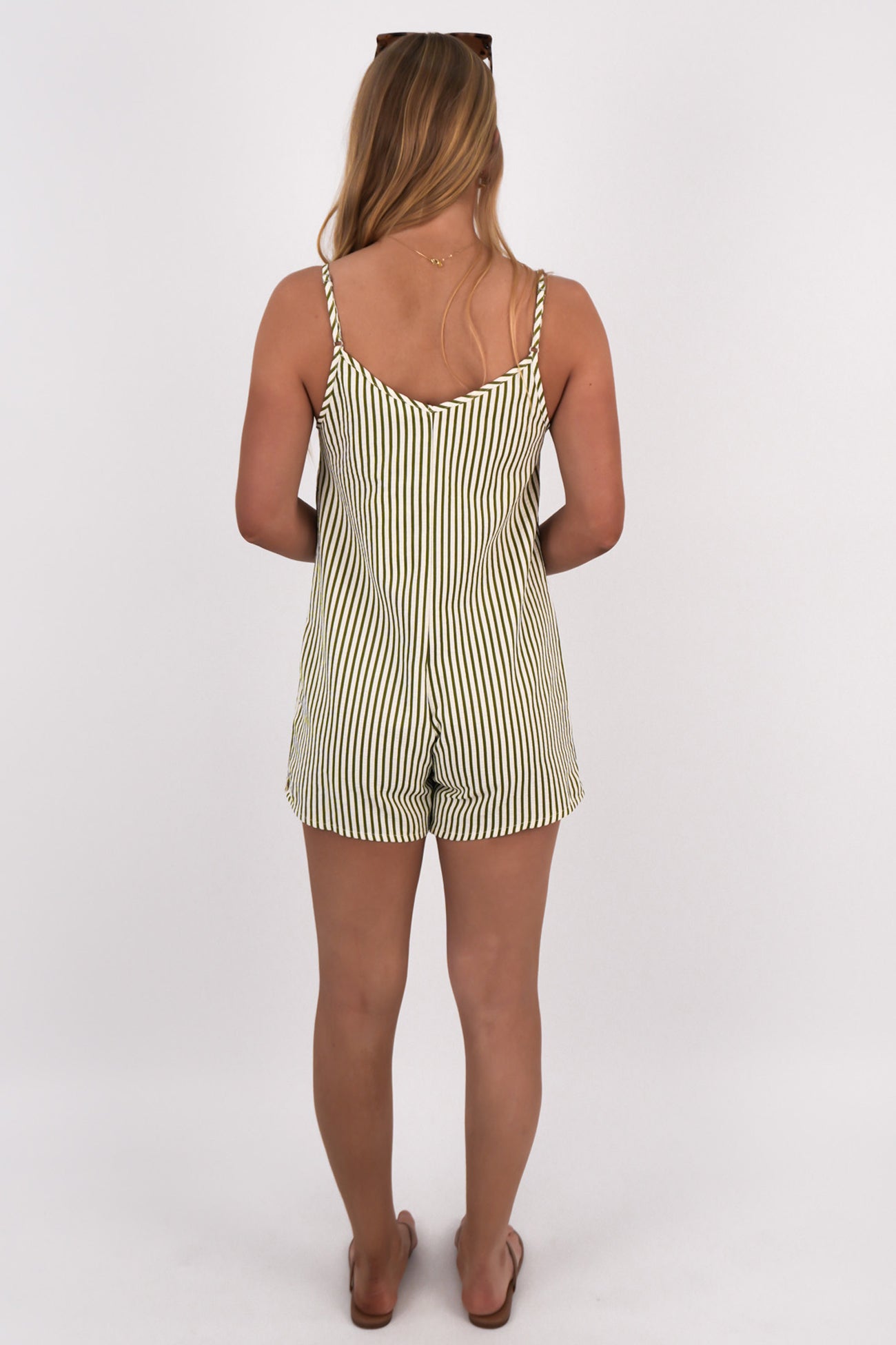Cove Stripe Adjustable Romper Aloe