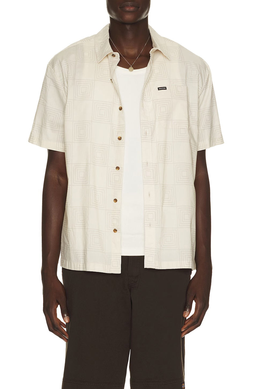Cru Print Woven Short Sleeve Shirt Whitecap Geo Checker