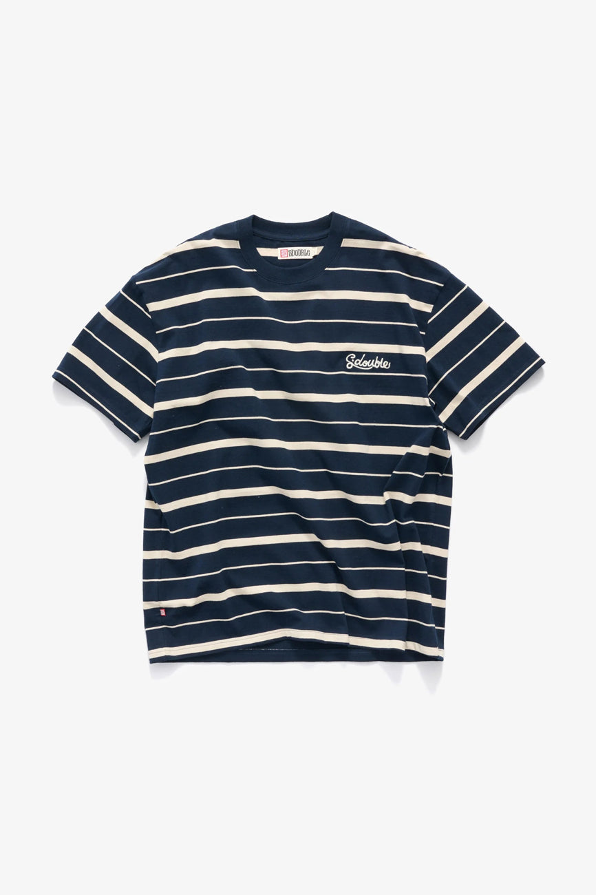Cursive Stripe T-Shirt Navy Natural