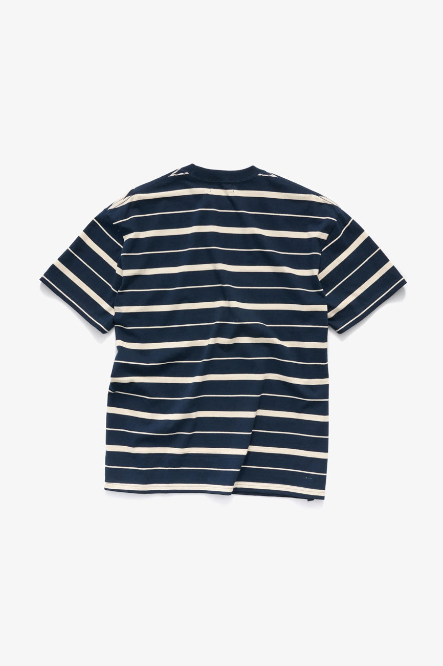 Cursive Stripe T-Shirt Navy Natural