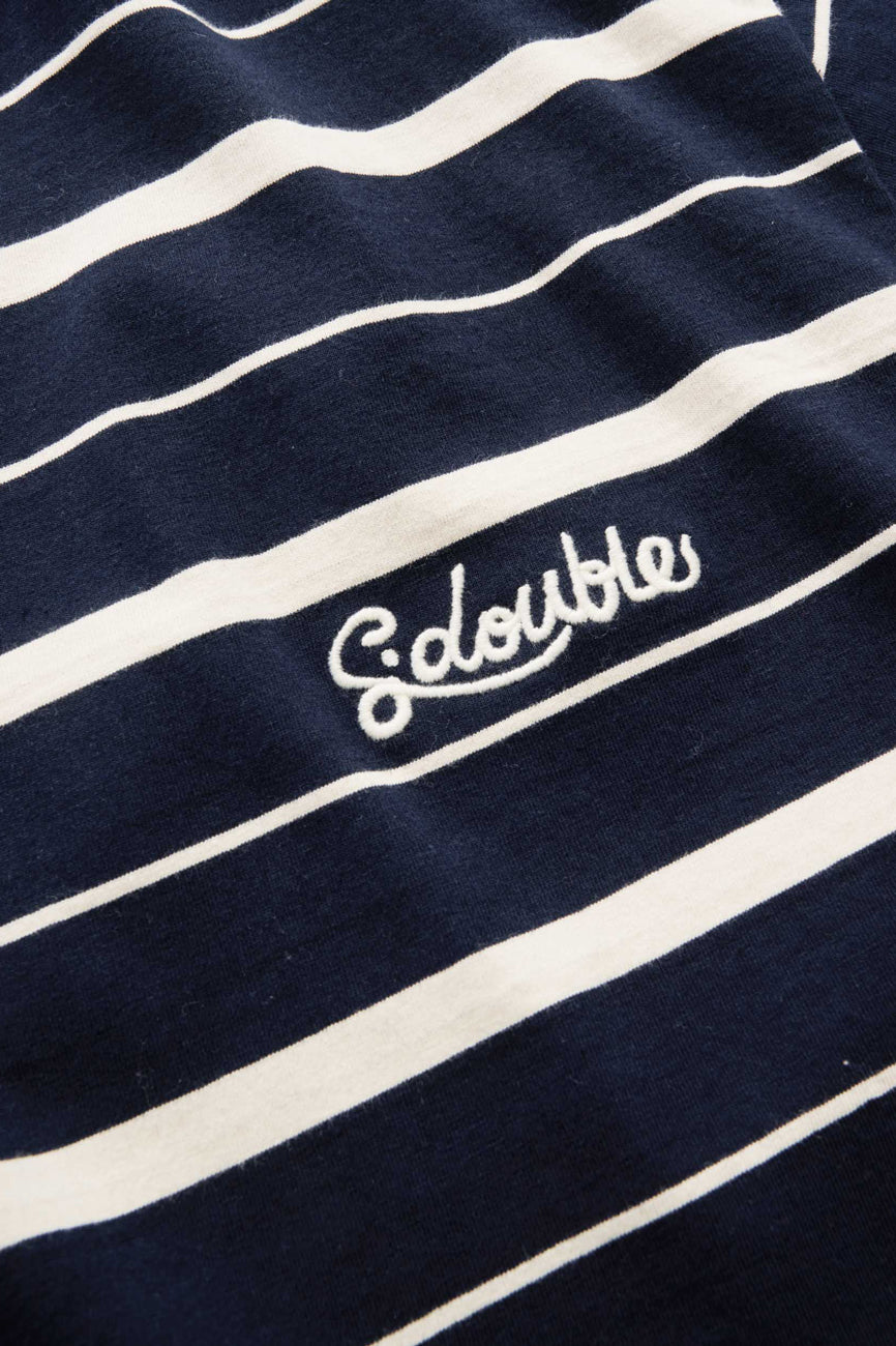 Cursive Stripe T-Shirt Navy Natural