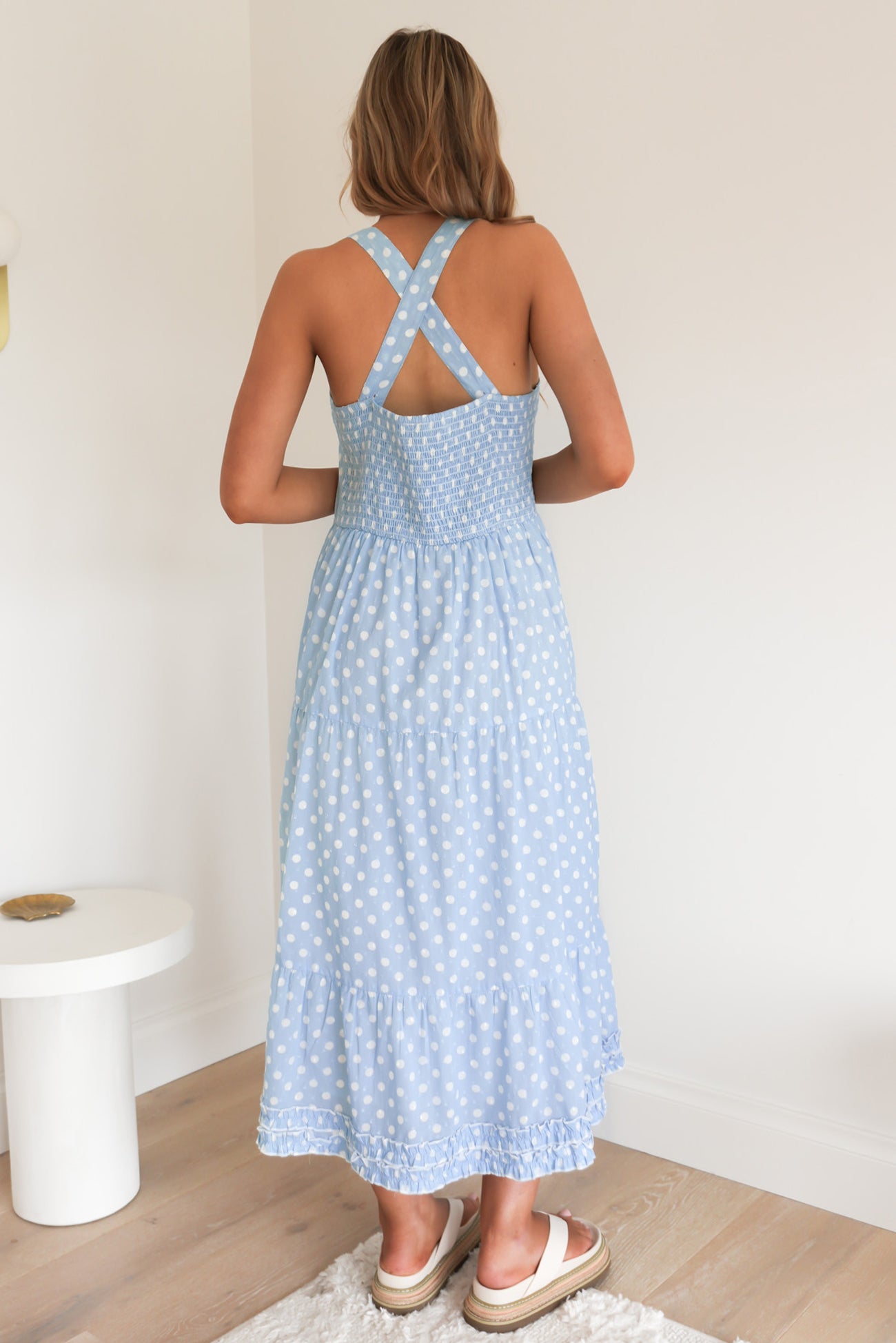 Joshua Midi Dress Blue Polka Dot