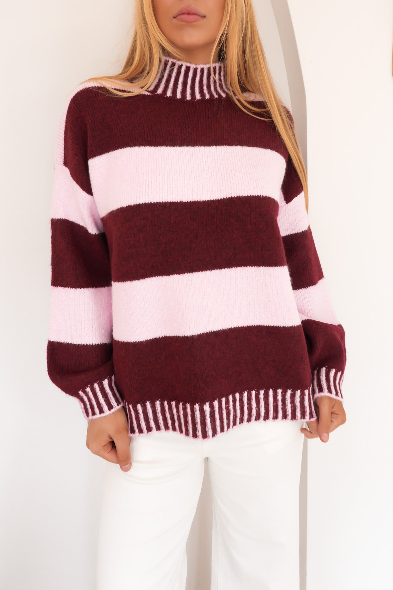 Dallas Knit Jumper Wine Stripe