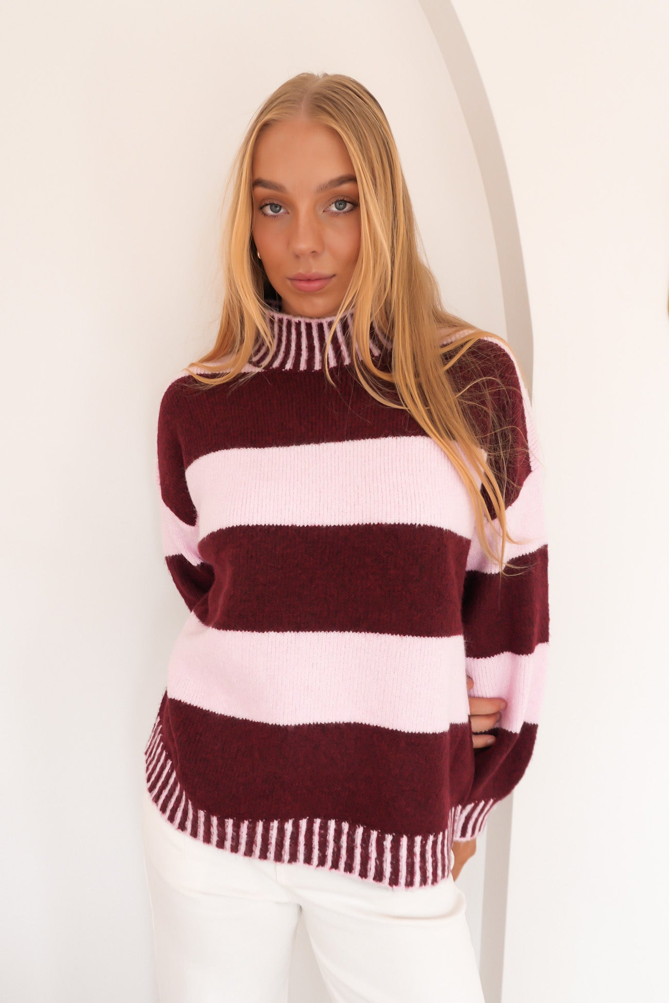 Dallas Knit Jumper Wine Stripe