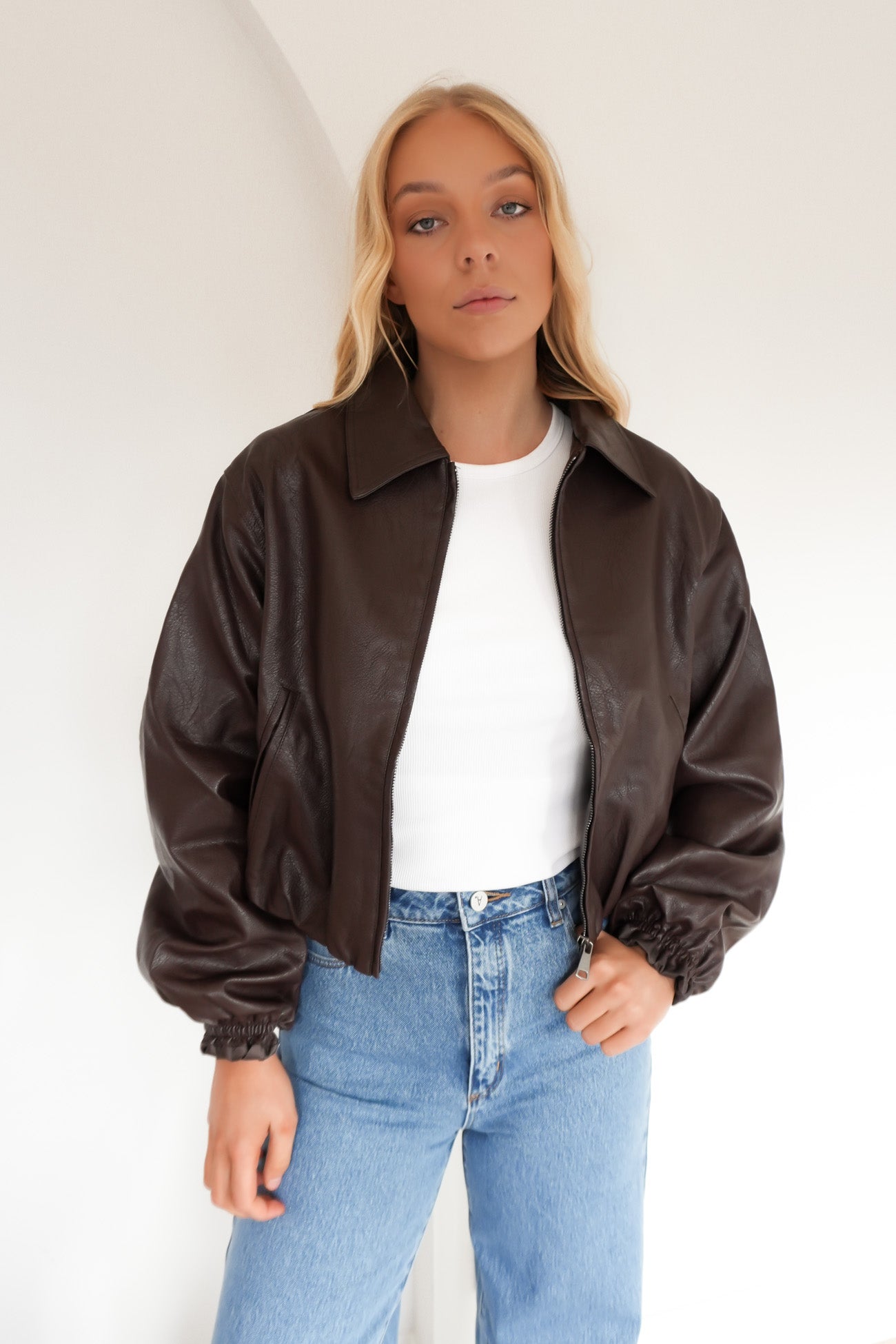 Danel Pleather Bomber Brown