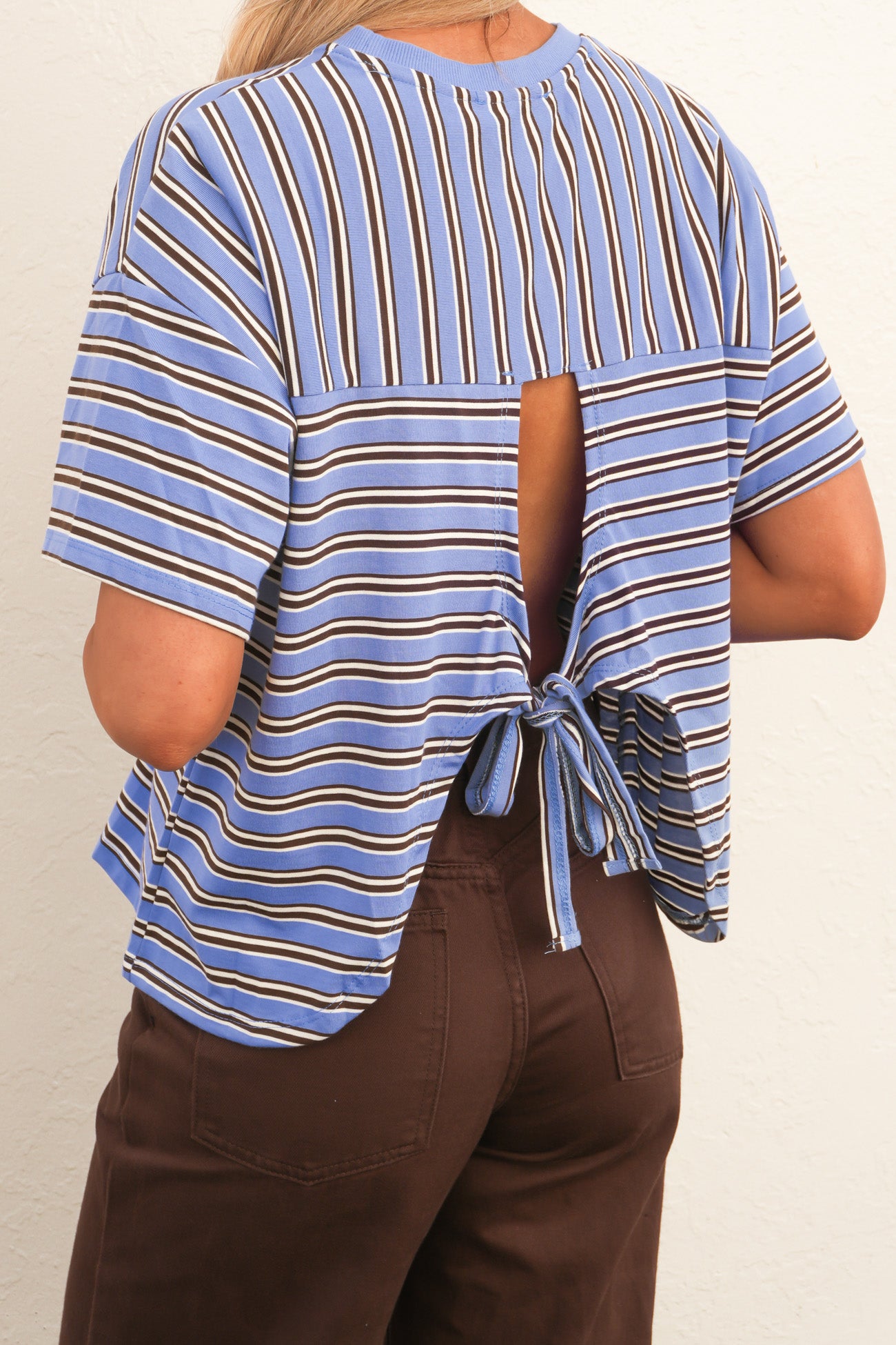 Delila Stripe Tee Blue Brown