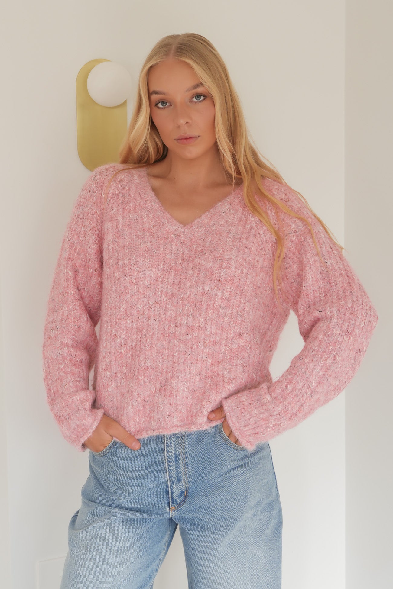 Devon V Neck Jumper Pale Pink