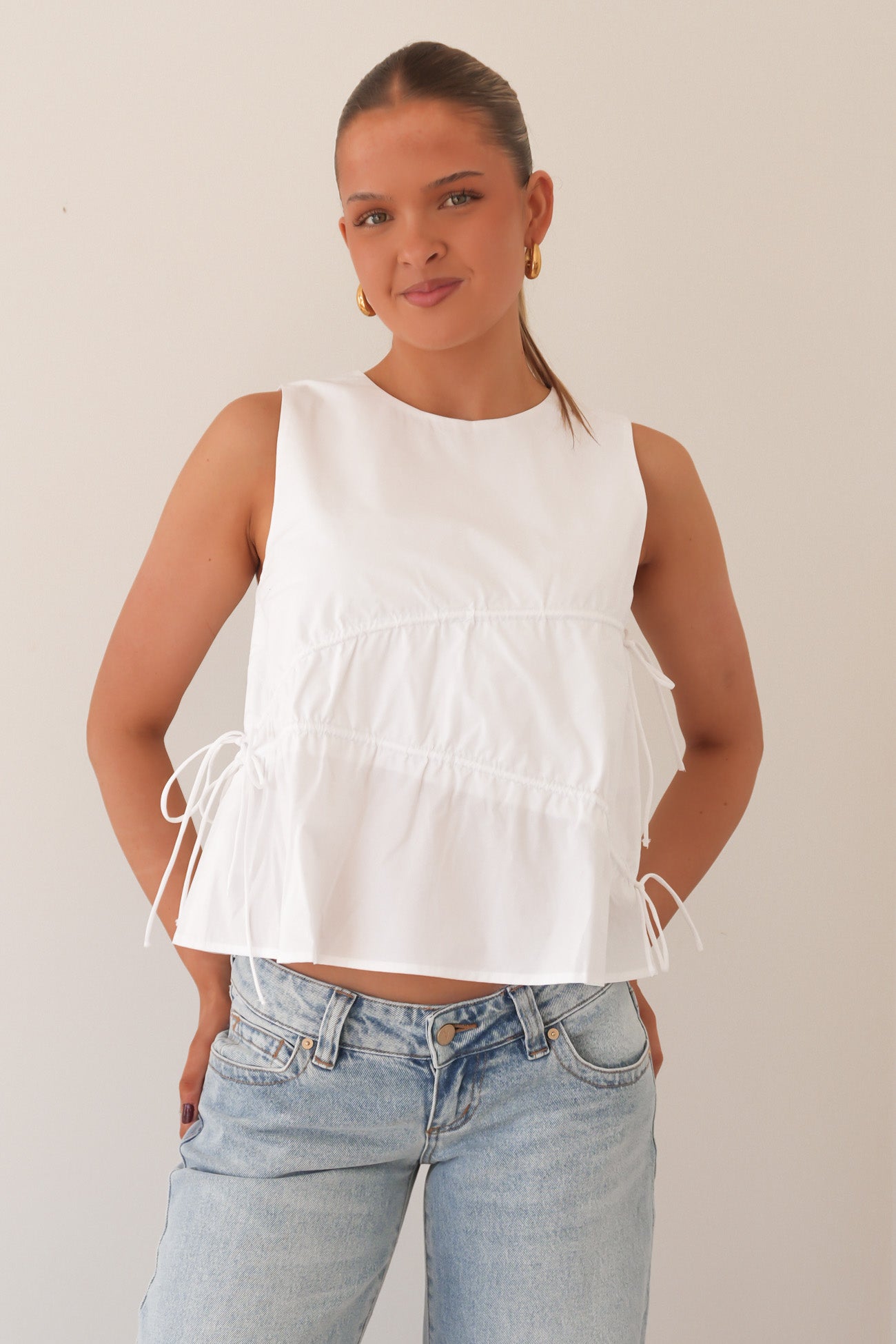 Elin Gathered Tie Top White