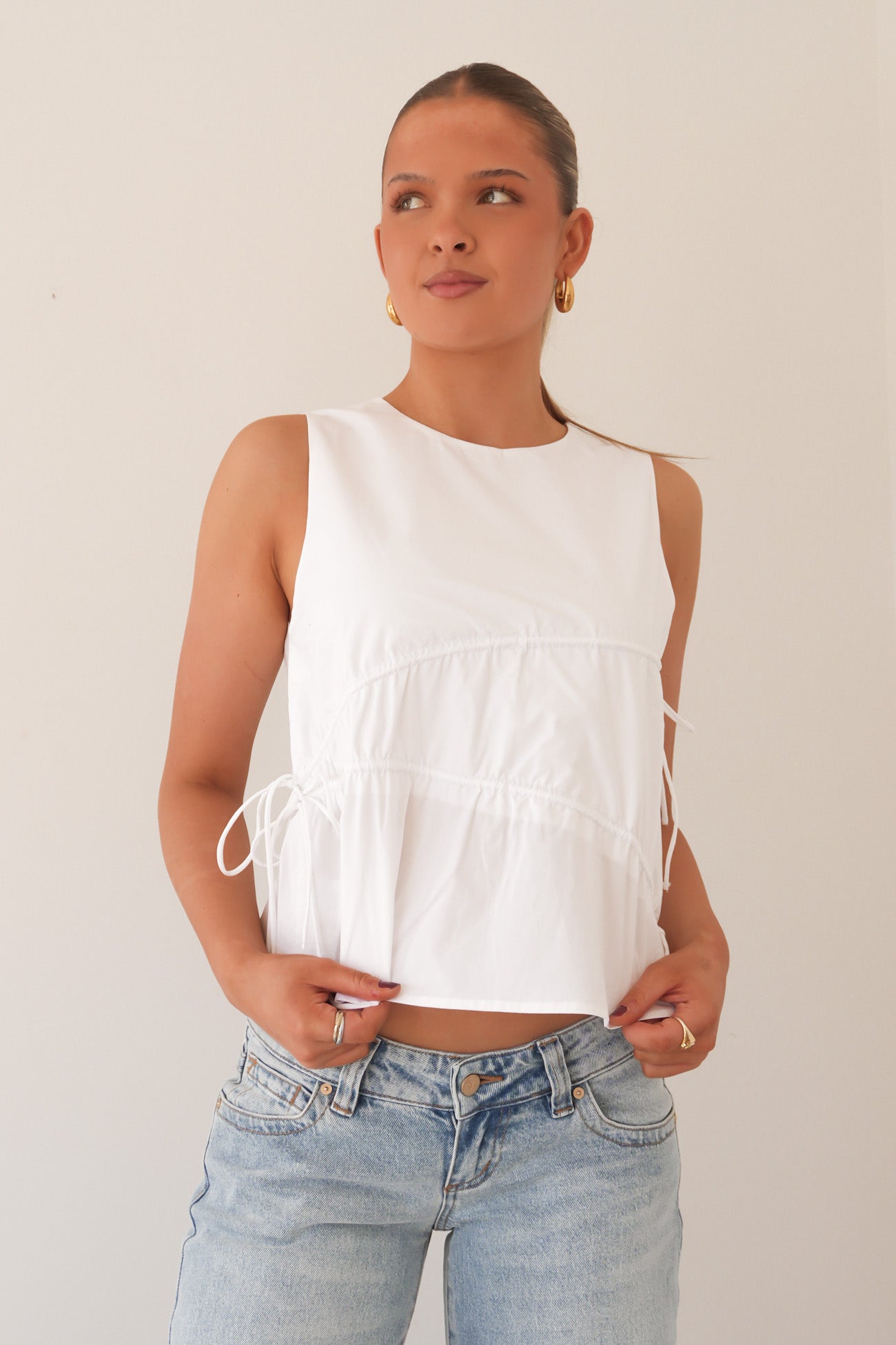 Elin Gathered Tie Top White