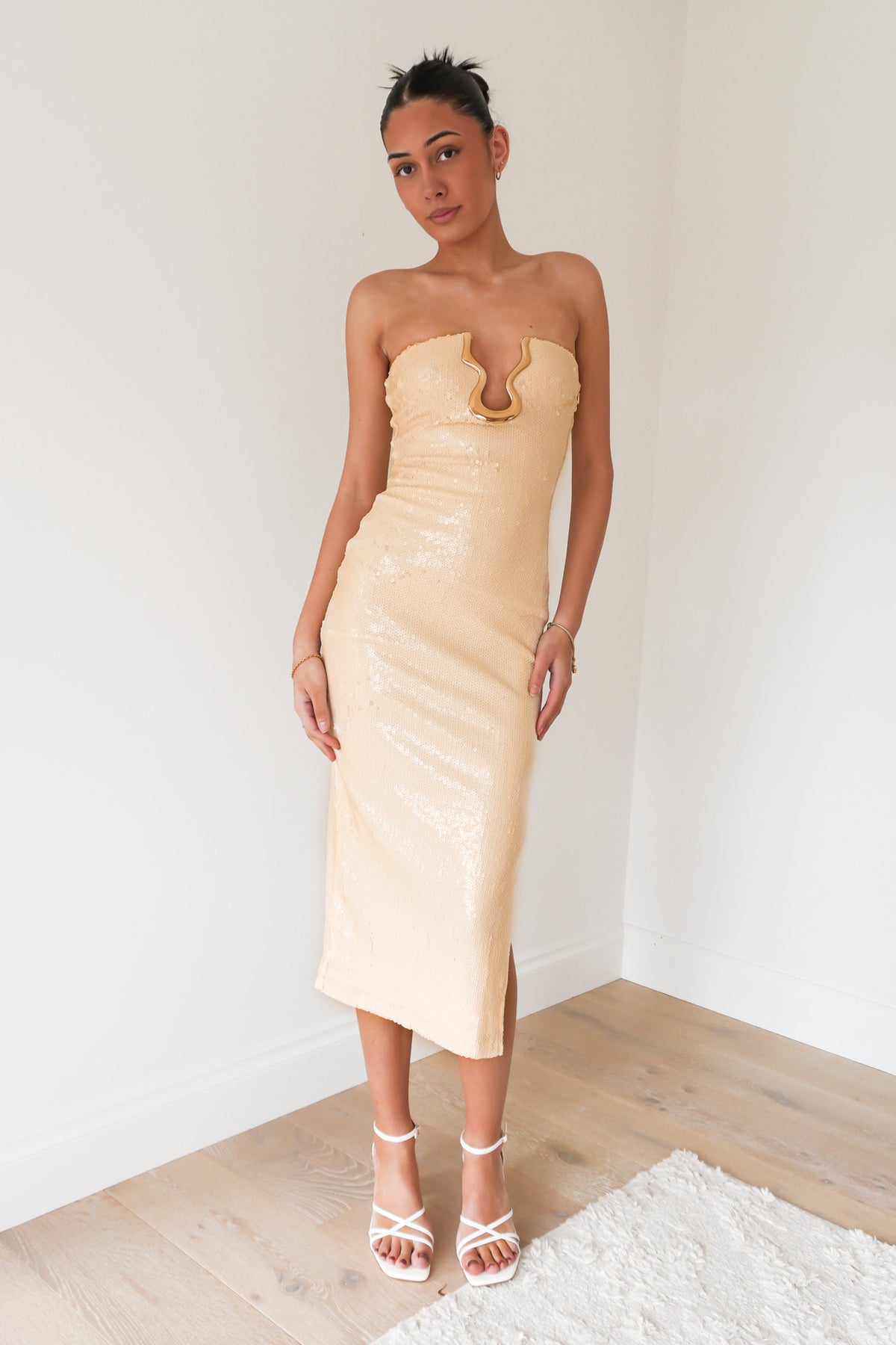 Elsa Sequin Midi Dress Cream