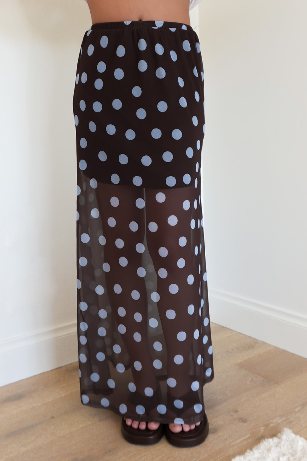 Elsie Maxi Skirt Chocolate Blue Polka Dot