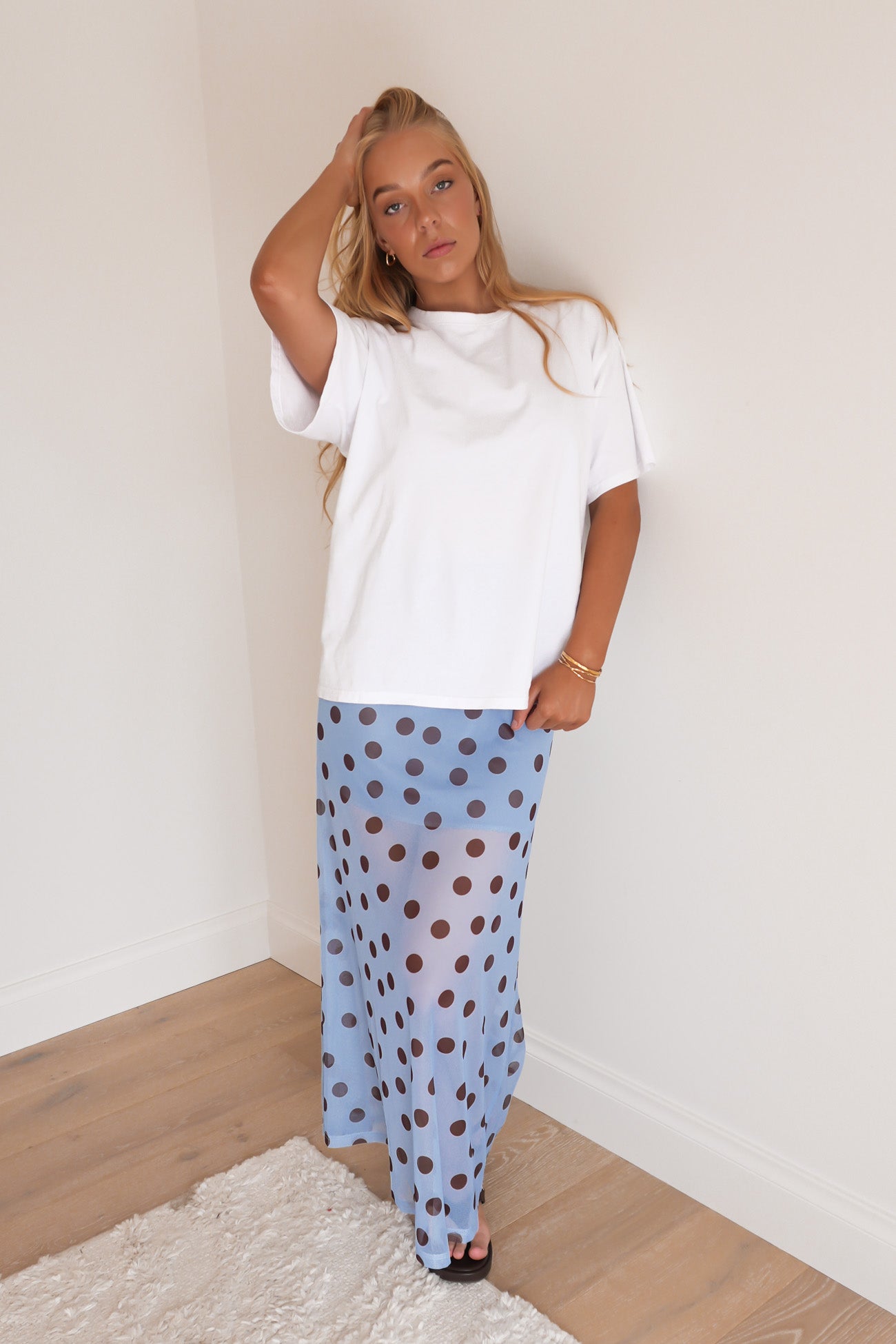 Elsie Maxi Skirt Bright Blue Polka Dot