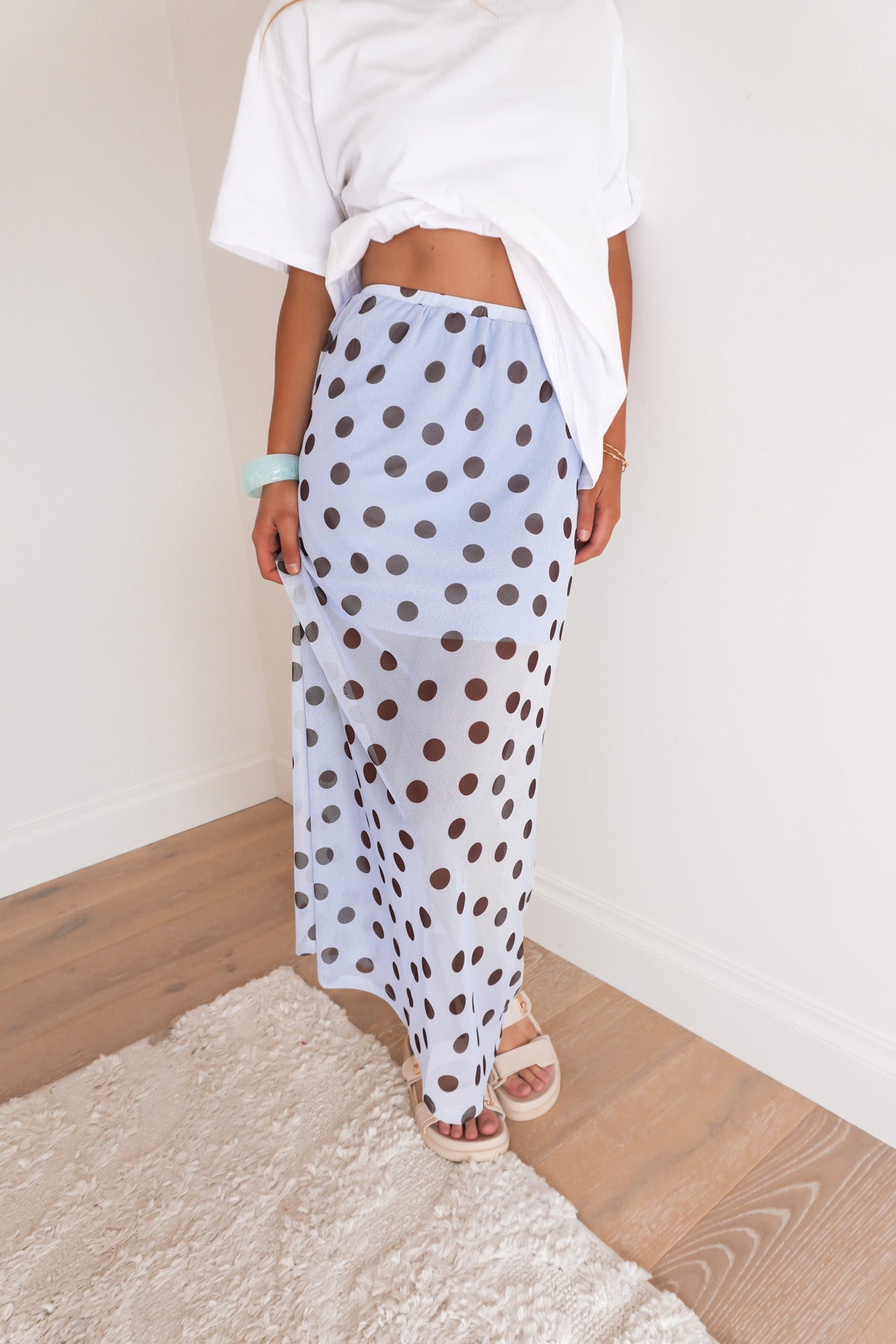 Elsie Maxi Skirt Light Blue Polka Dot