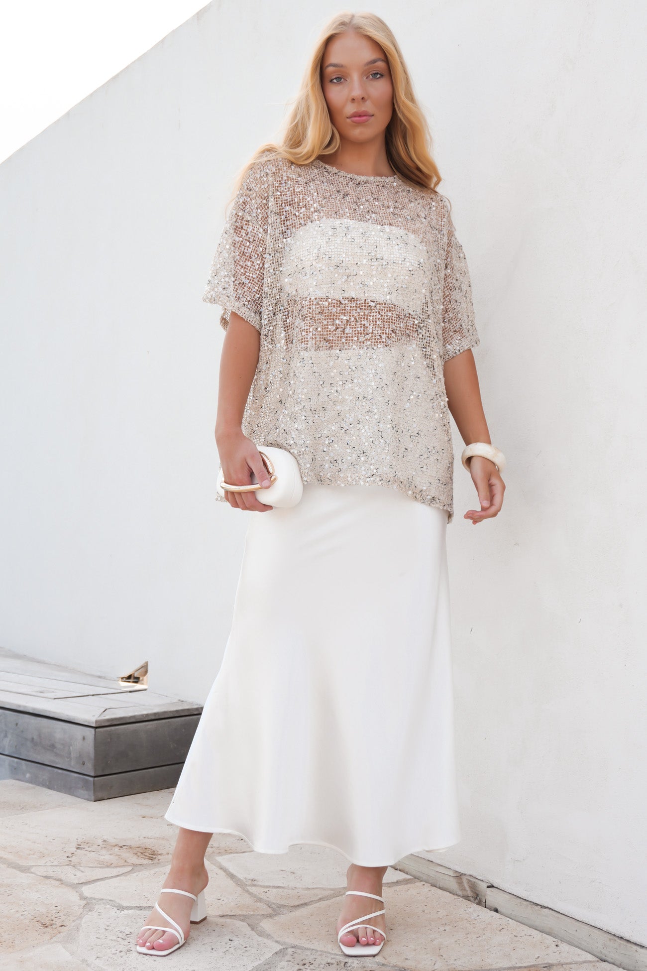 Elyse Sequin Tee Beige