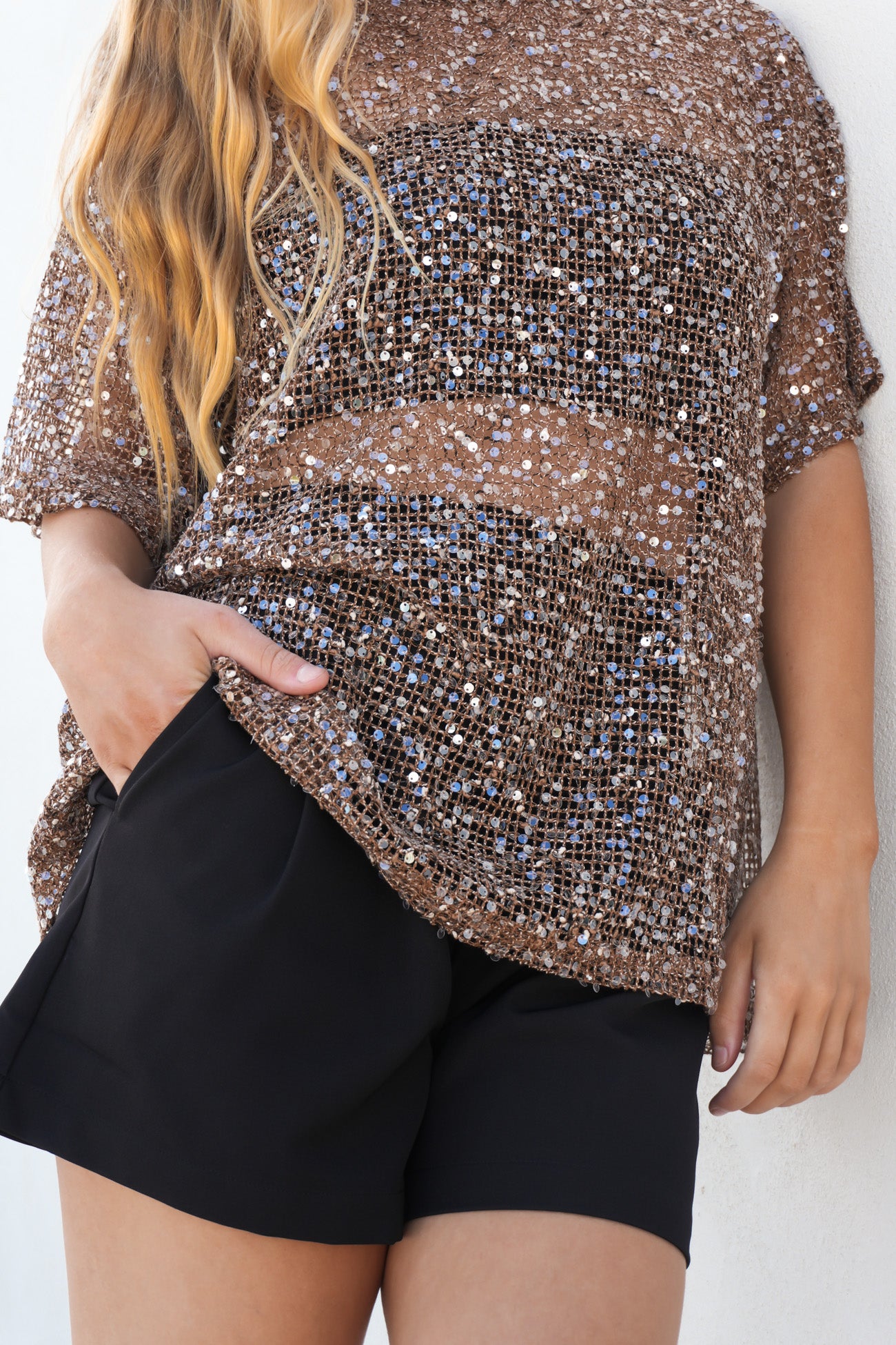 Elyse Sequin Tee Mocha