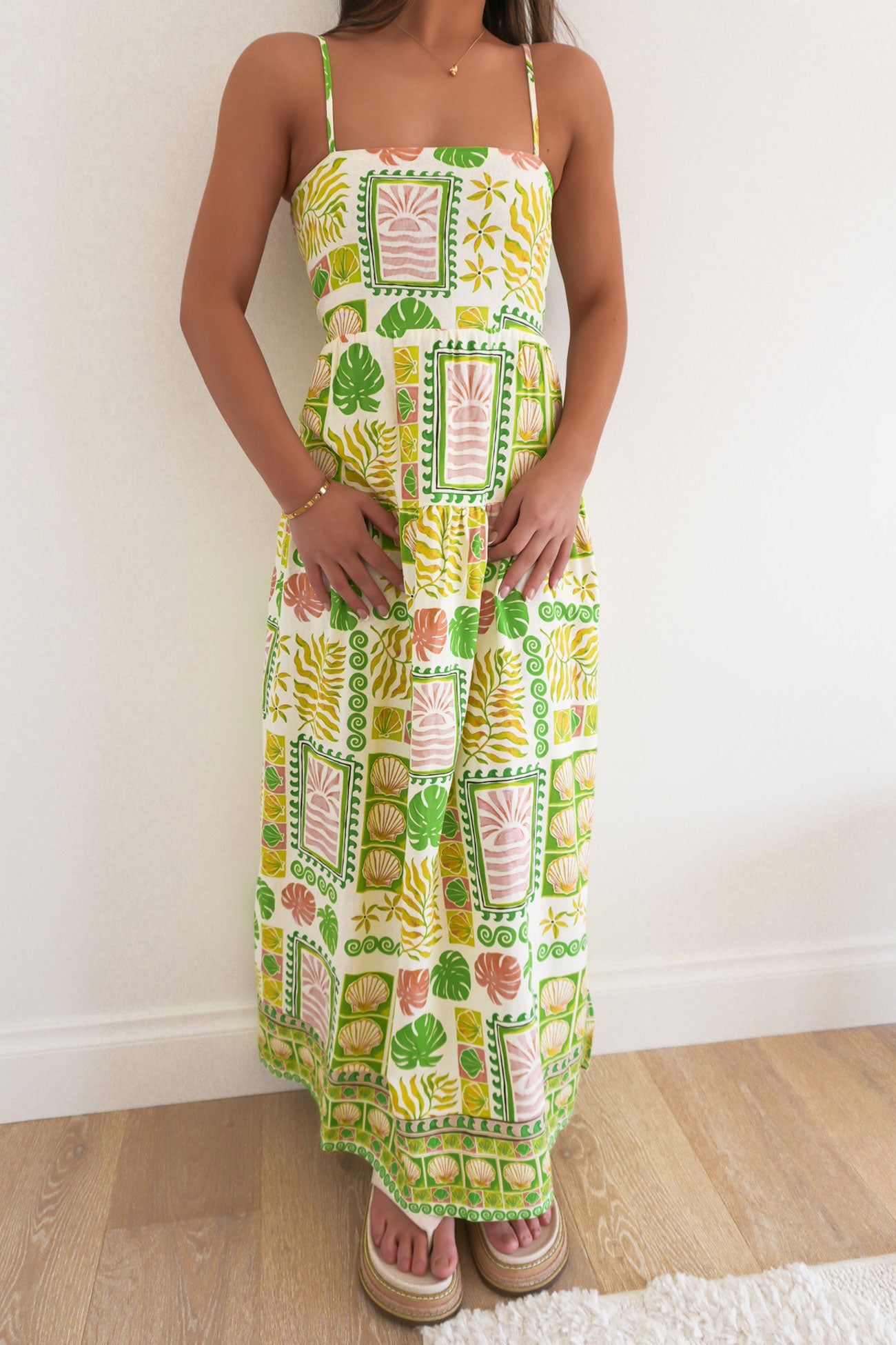 Emmett Maxi Dress Green Shell Patchwork