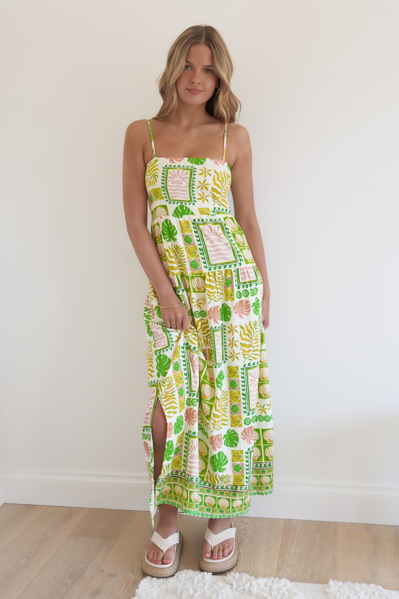 Emmett Maxi Dress Green Shell Patchwork