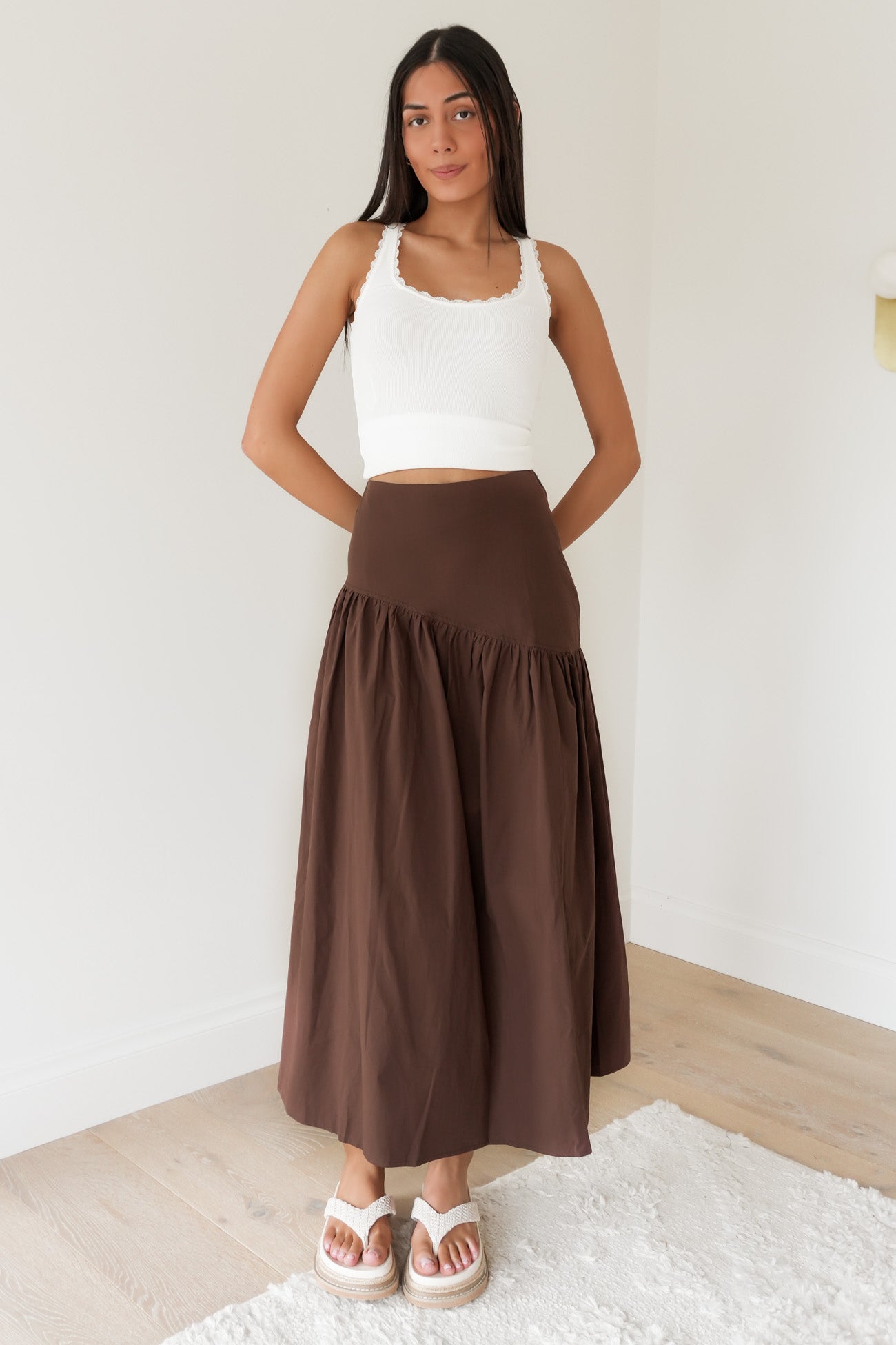 Essential Asym Maxi Skirt Brown